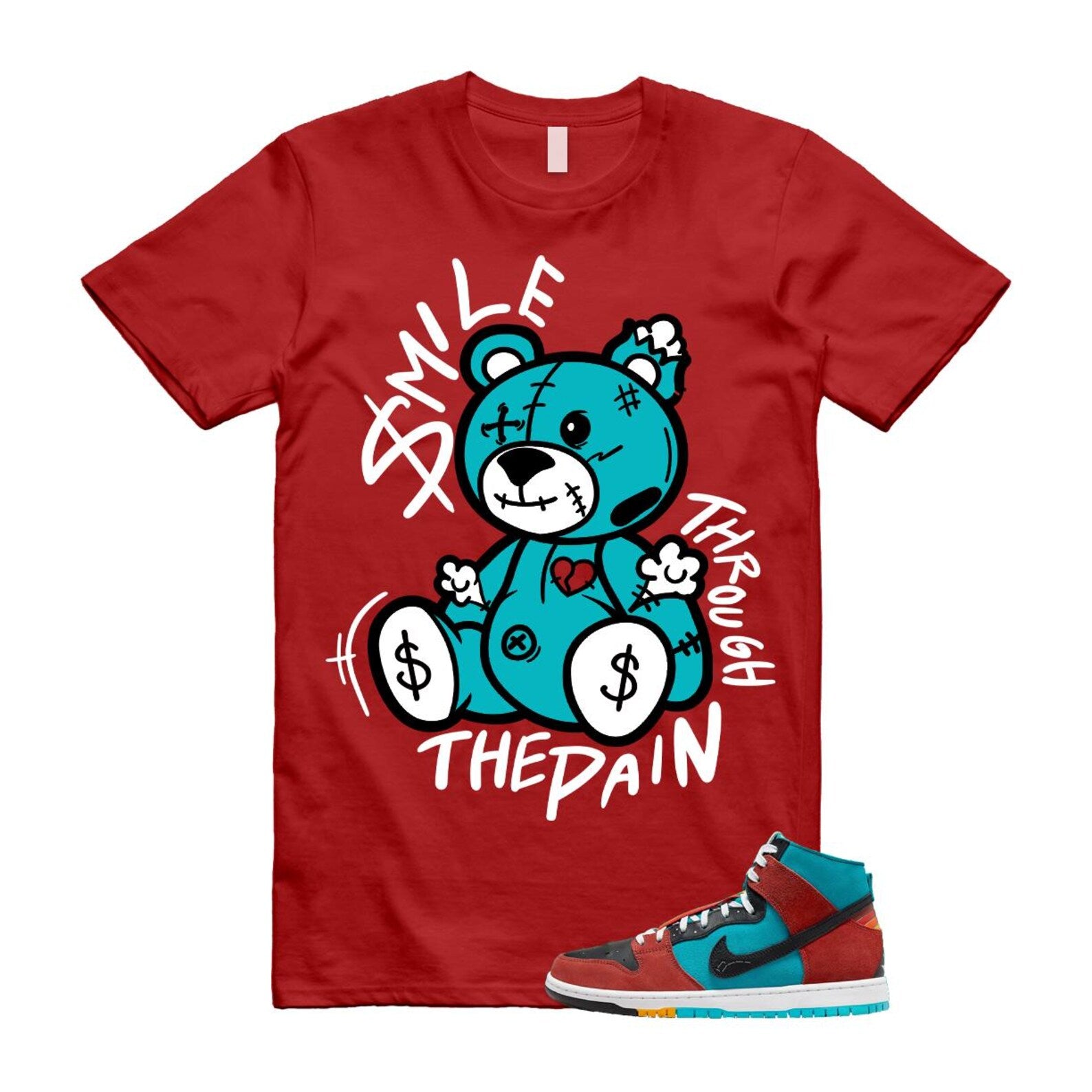 Di'orr Greenwood Navajo Arts Turquoise Blue Black Rugged Orange SB Dunk High T Shirt Match Smile Through The Pain T-Shirt, Sneaker Match Tee