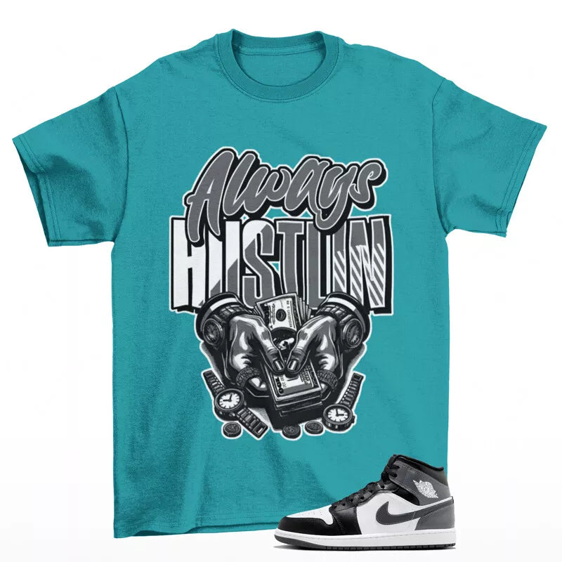 Hustle Sneaker Shirt Teal to Match Jordan 1 Mid Iron Grey DQ8426-001 T-Shirt, Sneaker Match Tee