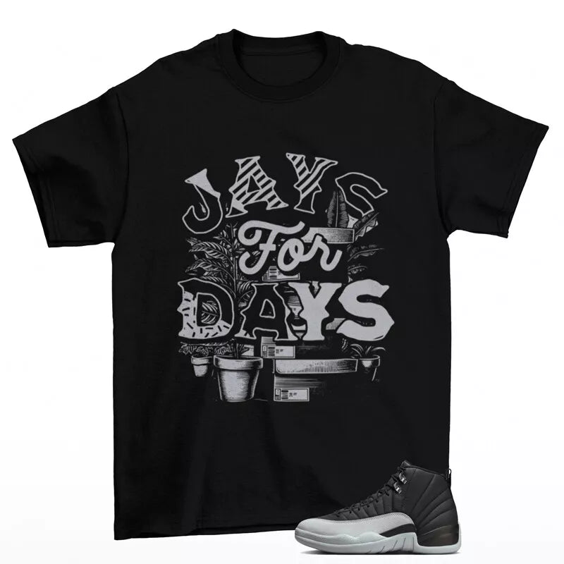Stacked Shirt Black to Match Jordan 12 Barons Wolf Grey CT8013-010 T-Shirt, Sneaker Match Tee