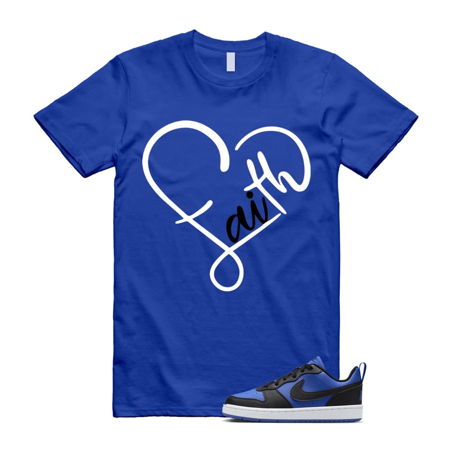 Court Borough Recraft Game Royal Blue White Black Low T Shirt Match FAITH T-Shirt, Sneaker Match Tee