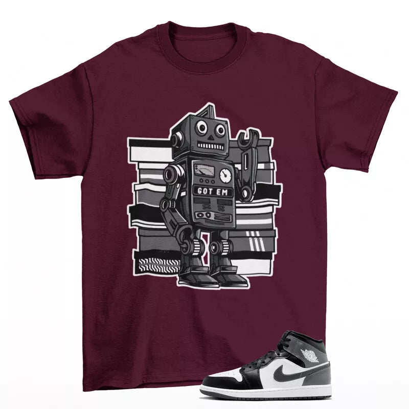 Sneaker Bot Shirt Burgundy to Match Jordan 1 Mid Iron Grey DQ8426-001 T-Shirt, Sneaker Match Tee