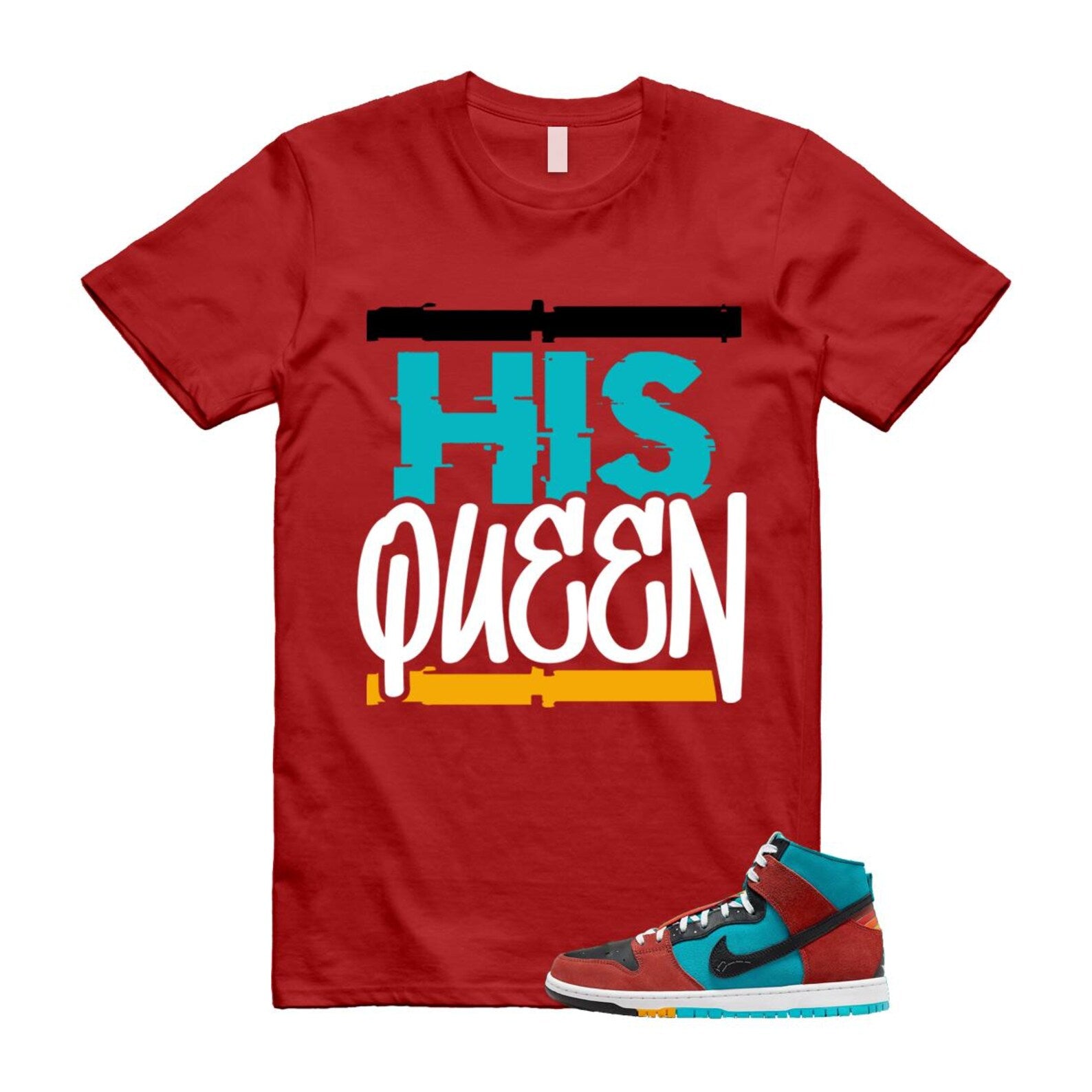 Di'orr Greenwood Navajo Arts Turquoise Blue Black Rugged Orange SB Dunk High T Shirt Match HQ T-Shirt, Sneaker Match Tee