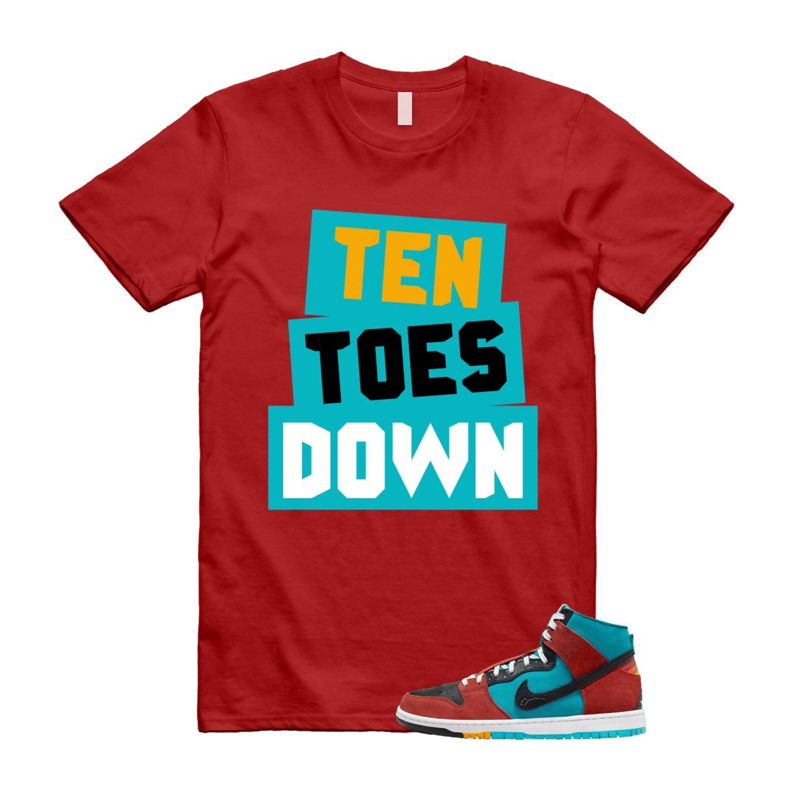 Di'orr Greenwood Navajo Arts Turquoise Blue Black Rugged Orange SB Dunk High T Shirt Match TTD T-Shirt, Sneaker Match Tee