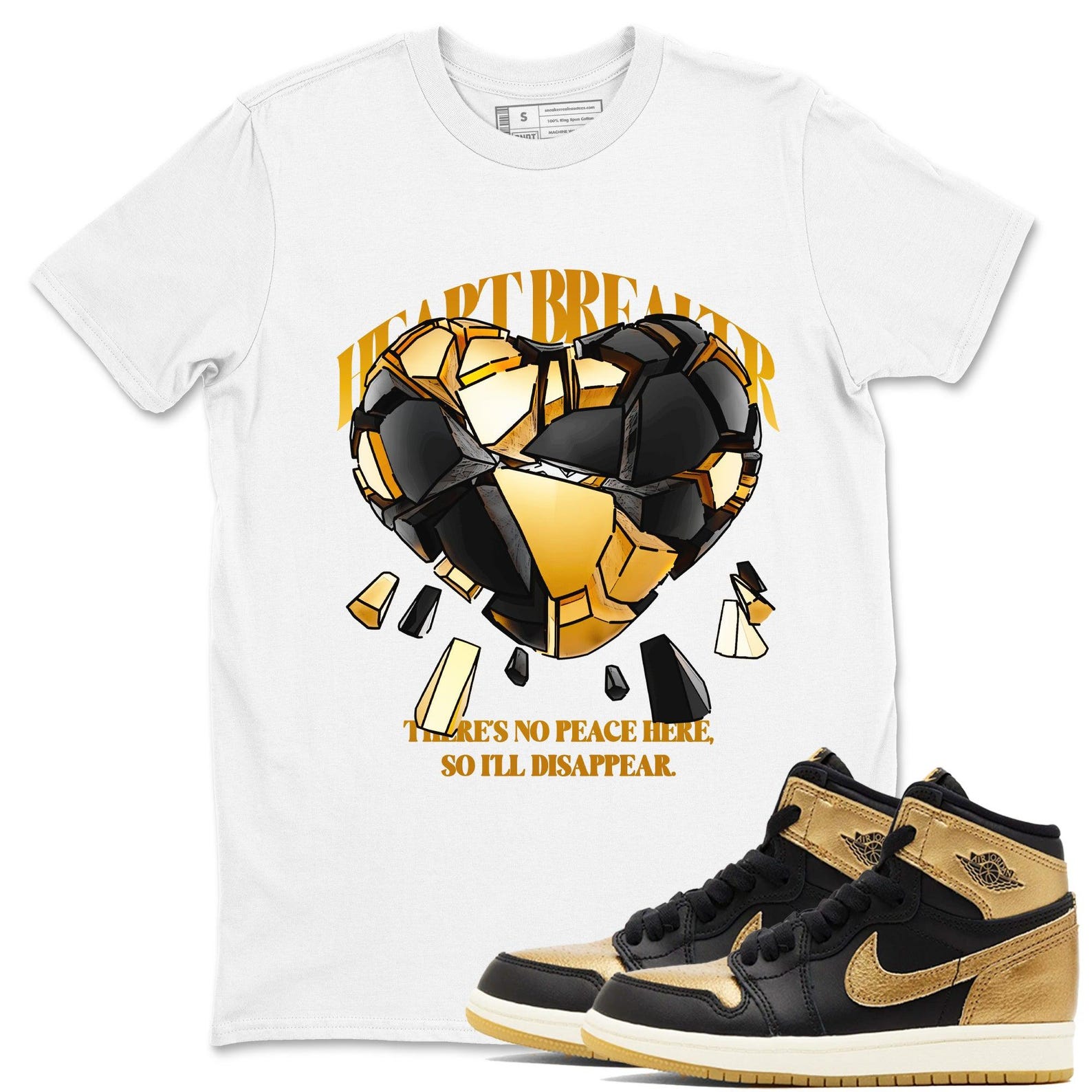Heart Breaker Unisex T Shirts To Match Jordans 1 Retro Black Metallic Gold T-Shirt, Sneaker Match Tee