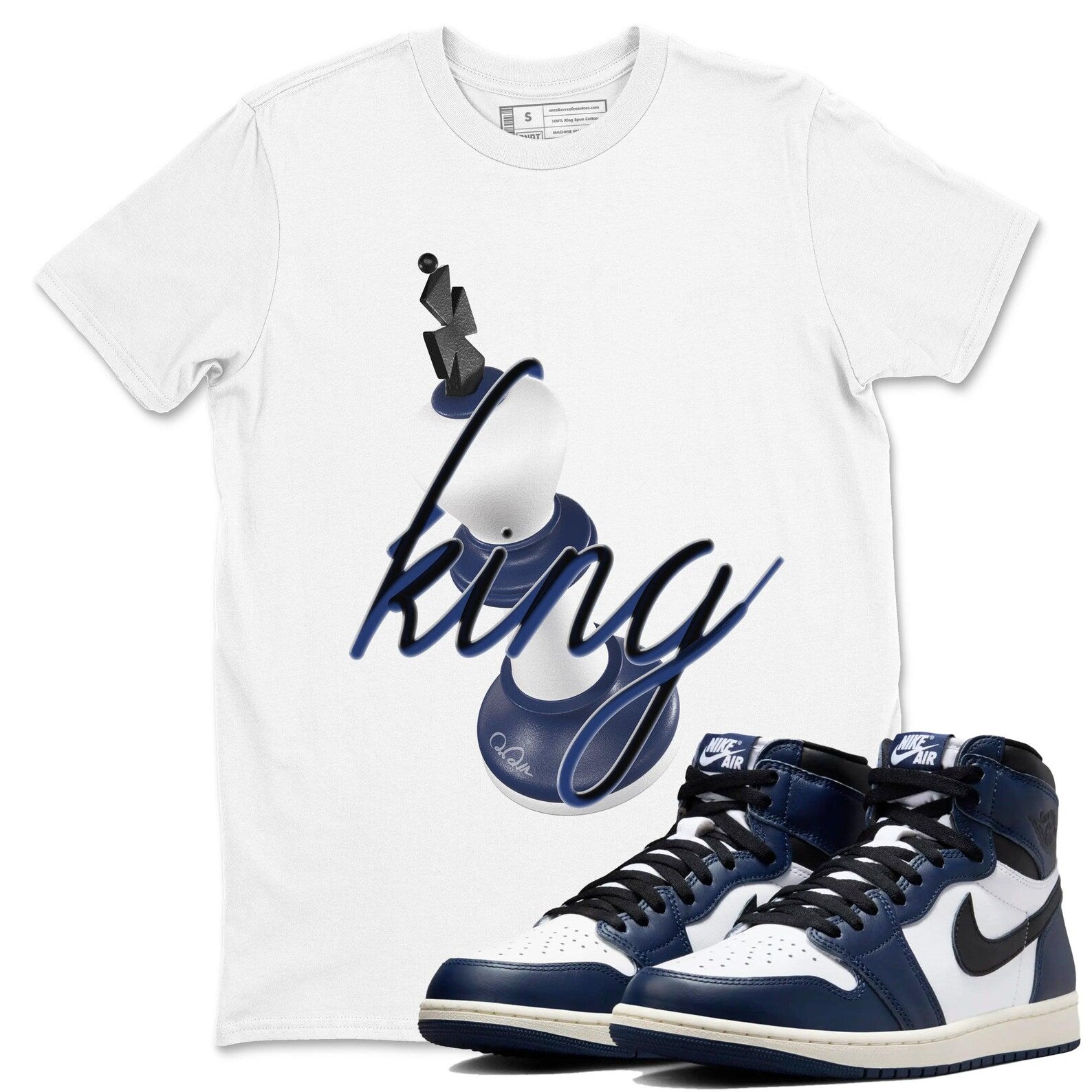 3D King Sneaker T Shirts To Match Jordans AJ1 High OG Midnight Navy T-Shirt, Sneaker Match Tee