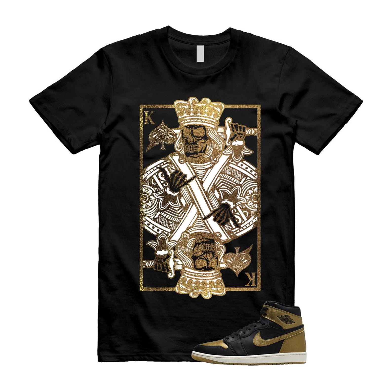 1 Black Metallic Gold Sail Retro High OG T Shirt Match KC T-Shirt, Sneaker Match Tee