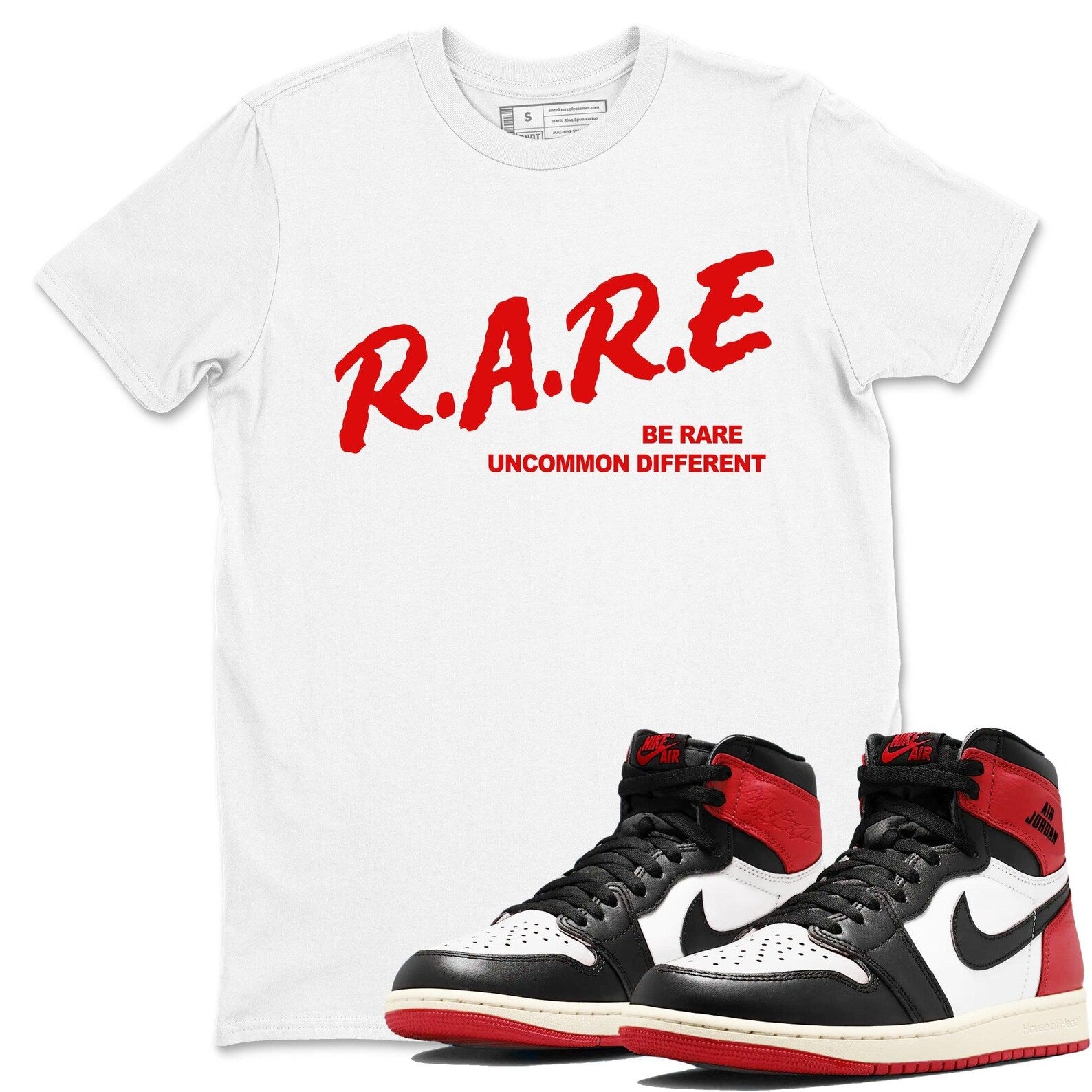 Be Rare Uncommon Different Sneaker T Shirts To Match Jordans AJ1 Retro High OG Black Toe Reimagined T-Shirt, Sneaker Match Tee