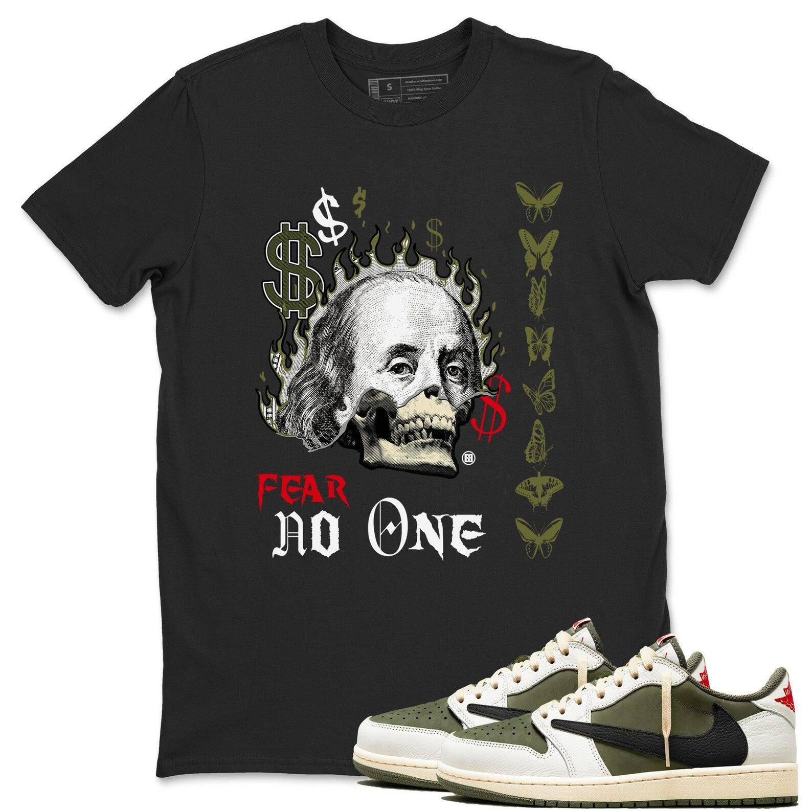 Fear No One Unisex T Shirts To Match Jordans 1s Low Travis x Medium Olive T-Shirt, Sneaker Match Tee
