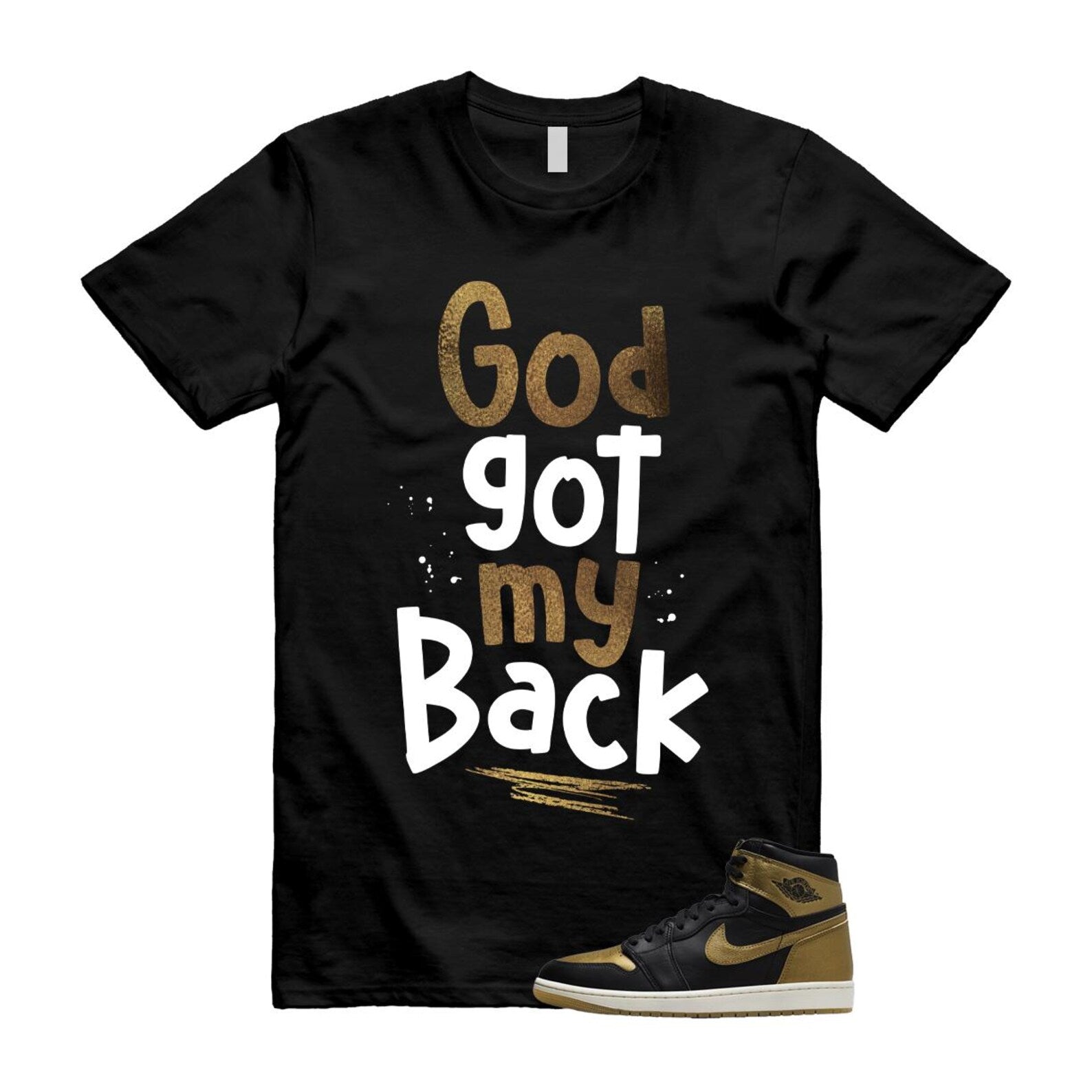 1 Black Metallic Gold Sail Retro High OG T Shirt Match GOD T-Shirt, Sneaker Match Tee