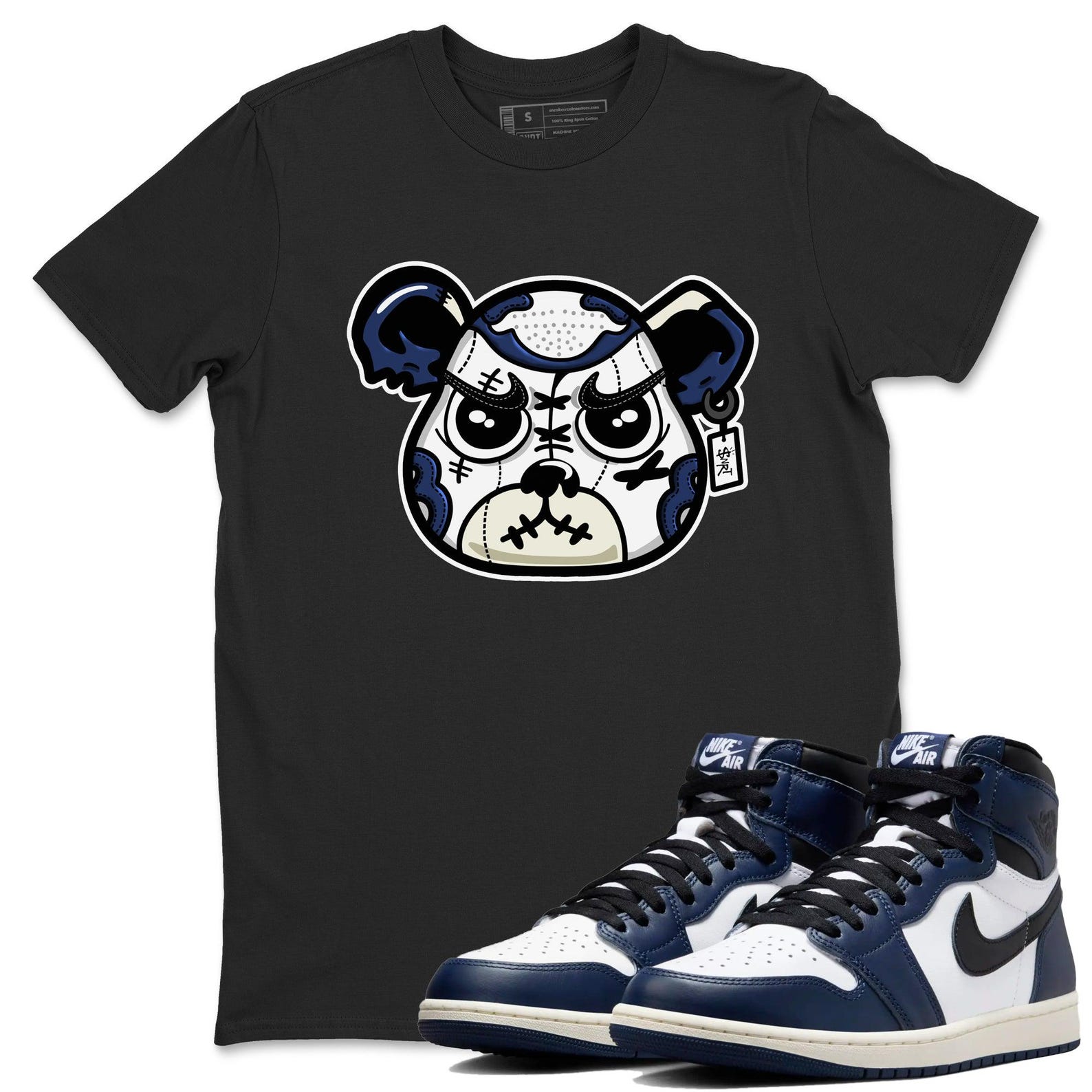 Sneaker Bear Face Unisex T Shirt To Match Jordans 1s High OG Midnight Navy T-Shirt, Sneaker Match Tee