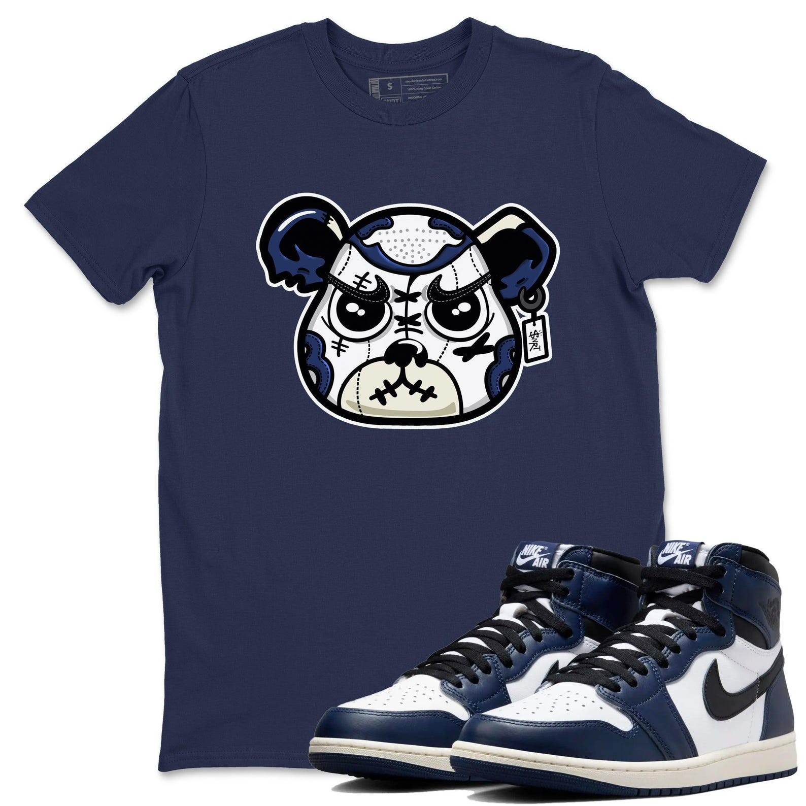 Sneaker Bear Face Unisex T Shirt To Match Jordans 1s High OG Midnight Navy T-Shirt, Sneaker Match Tee