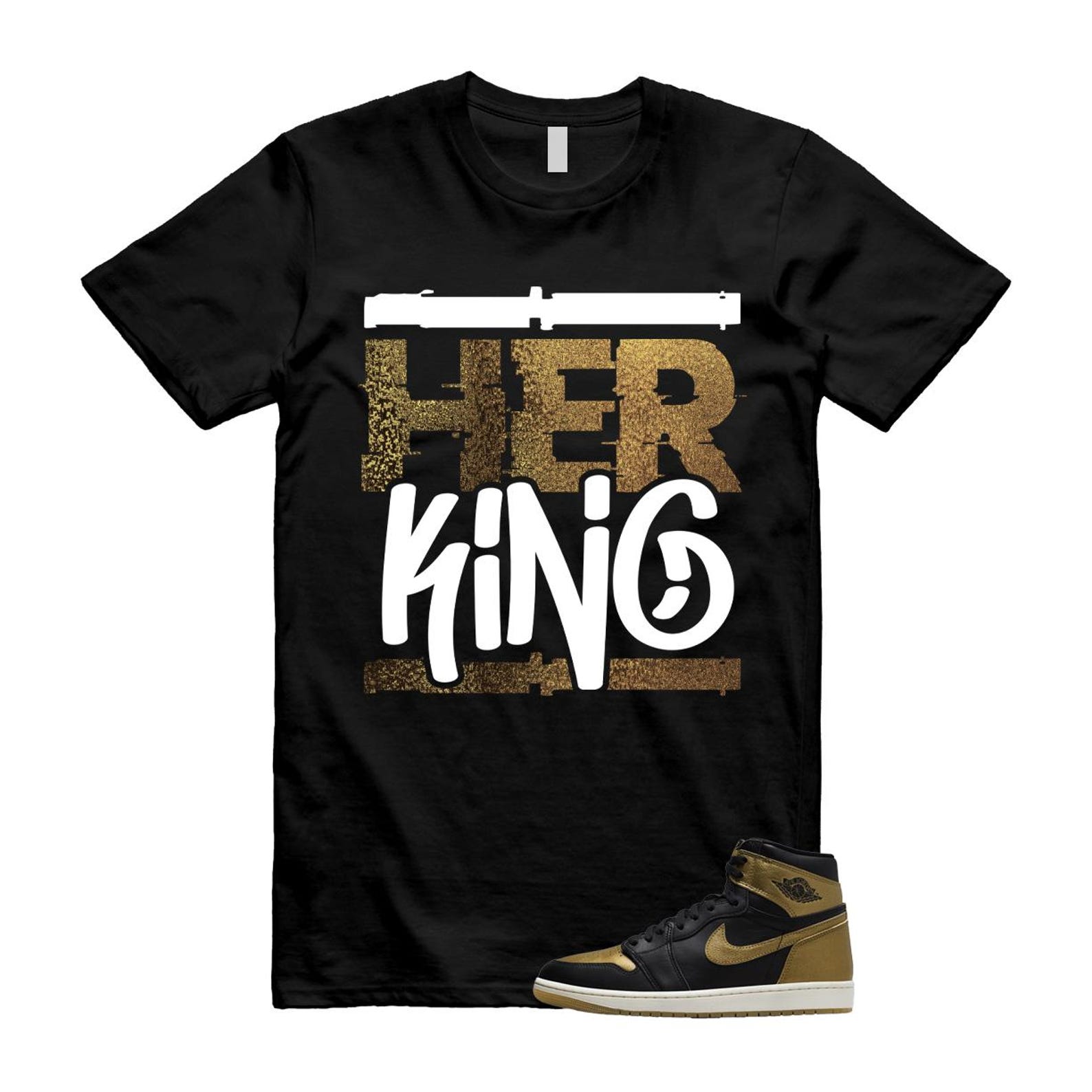 1 Black Metallic Gold Sail Retro High OG T Shirt Match HK T-Shirt, Sneaker Match Tee
