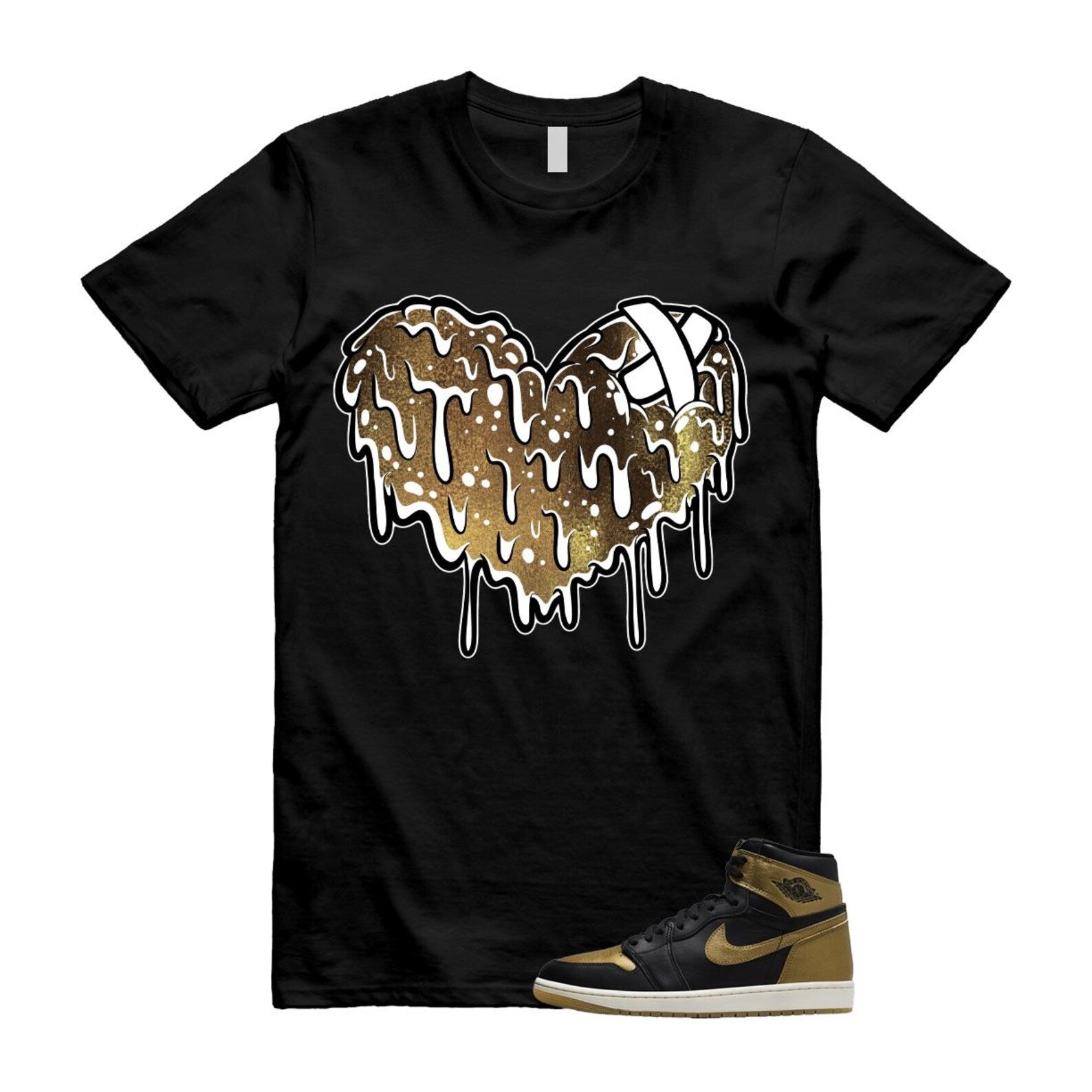 1 Black Metallic Gold Sail Retro High OG T Shirt Match DRHRT T-Shirt, Sneaker Match Tee