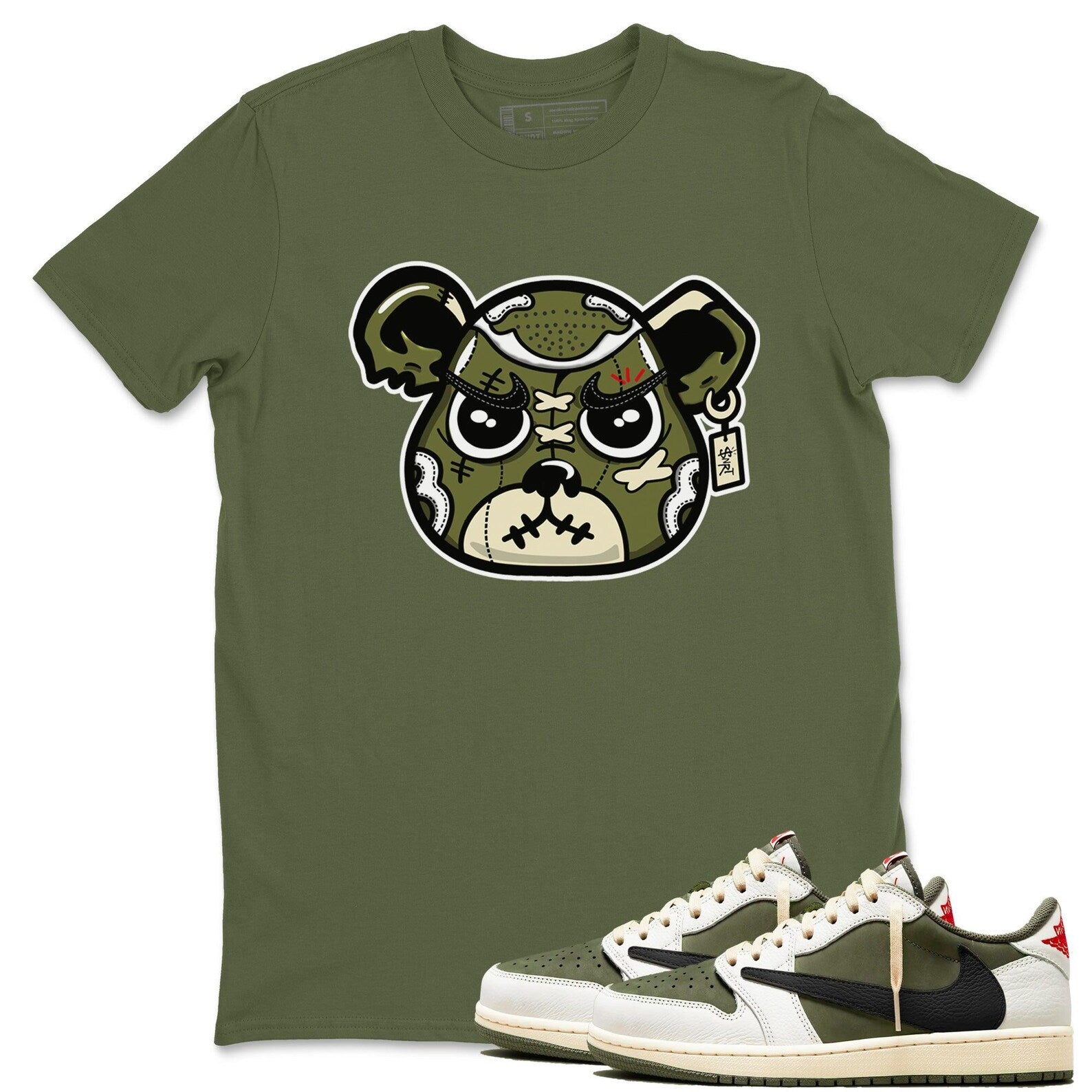 Sneaker Bear Face Unisex Shirts To Match Jordans 1s Travis x Medium Olive T-Shirt, Sneaker Match Tee