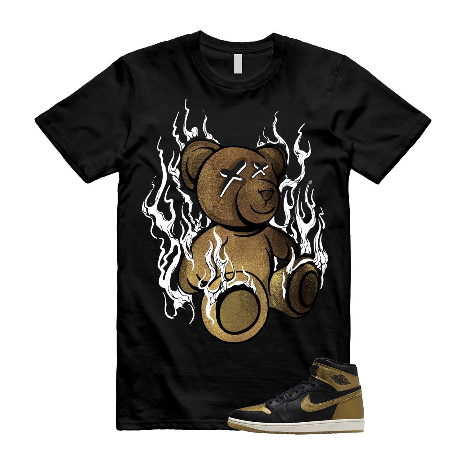 1 Black Metallic Gold Sail Retro High OG T Shirt Match LIT T-Shirt, Sneaker Match Tee