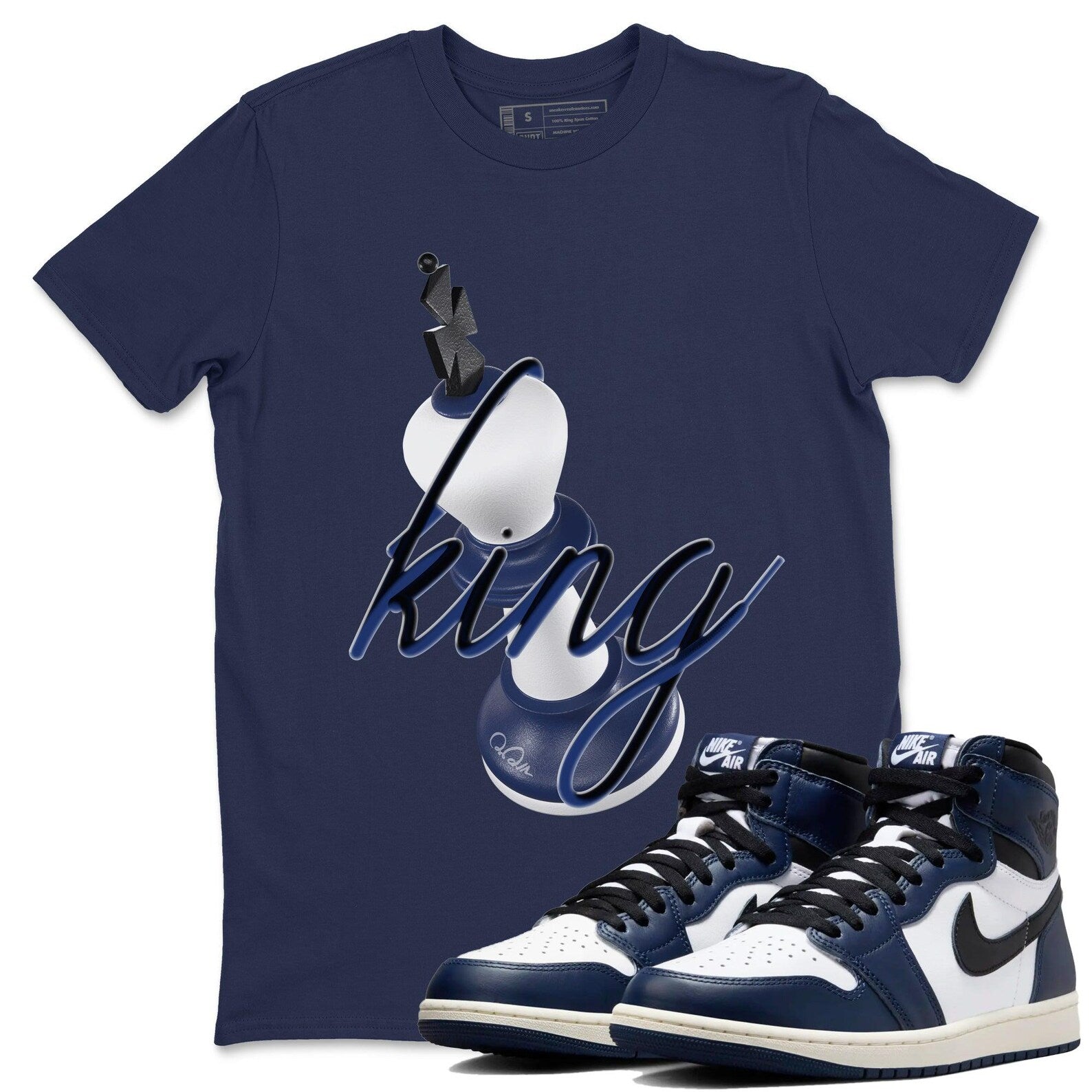 3D King Sneaker T Shirts To Match Jordans AJ1 High OG Midnight Navy T-Shirt, Sneaker Match Tee