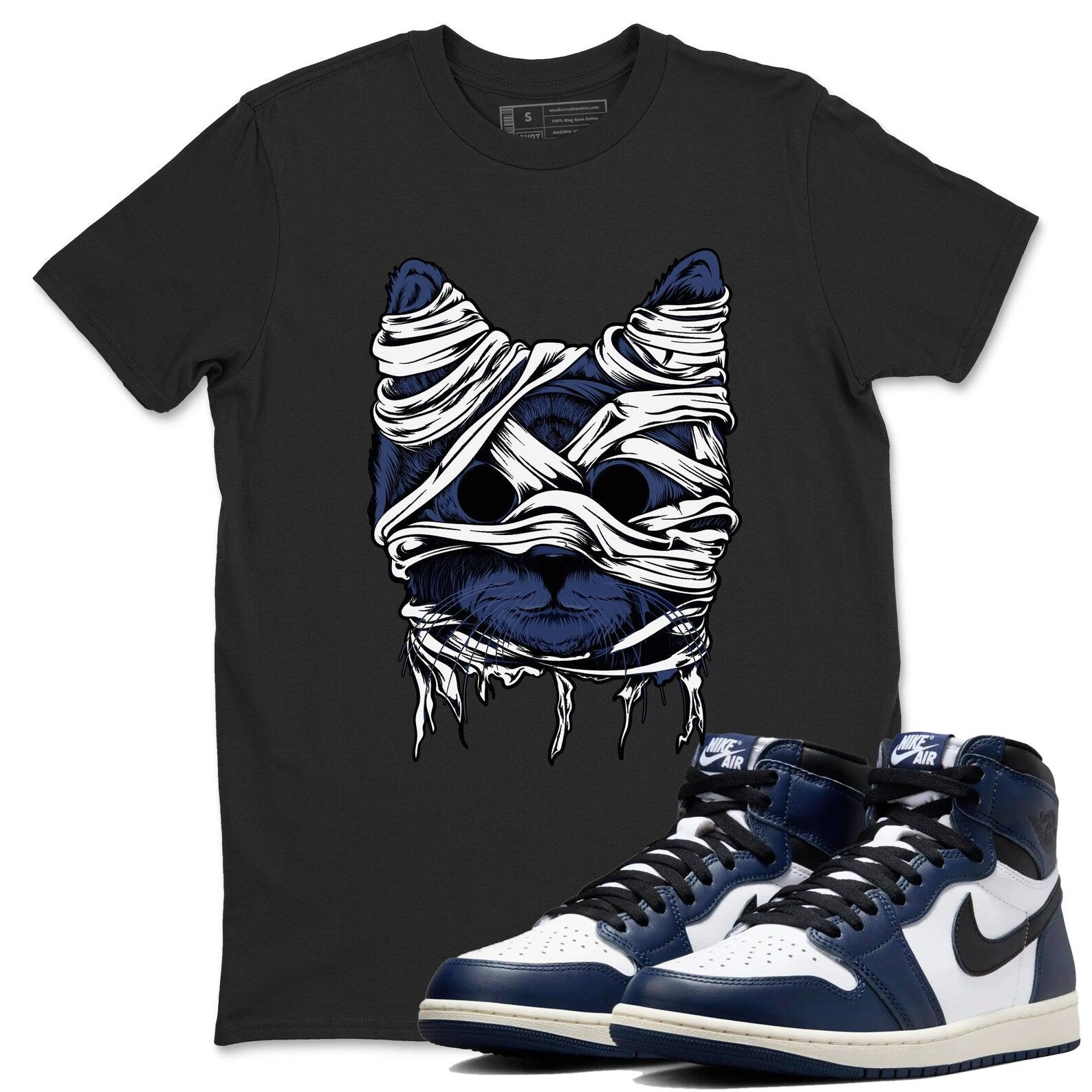 Cat Mummy Sneaker T Shirt Unisex Sneaker Shirts To Match Jordans AJ1 High OG Midnight Navy T-Shirt, Sneaker Match Tee