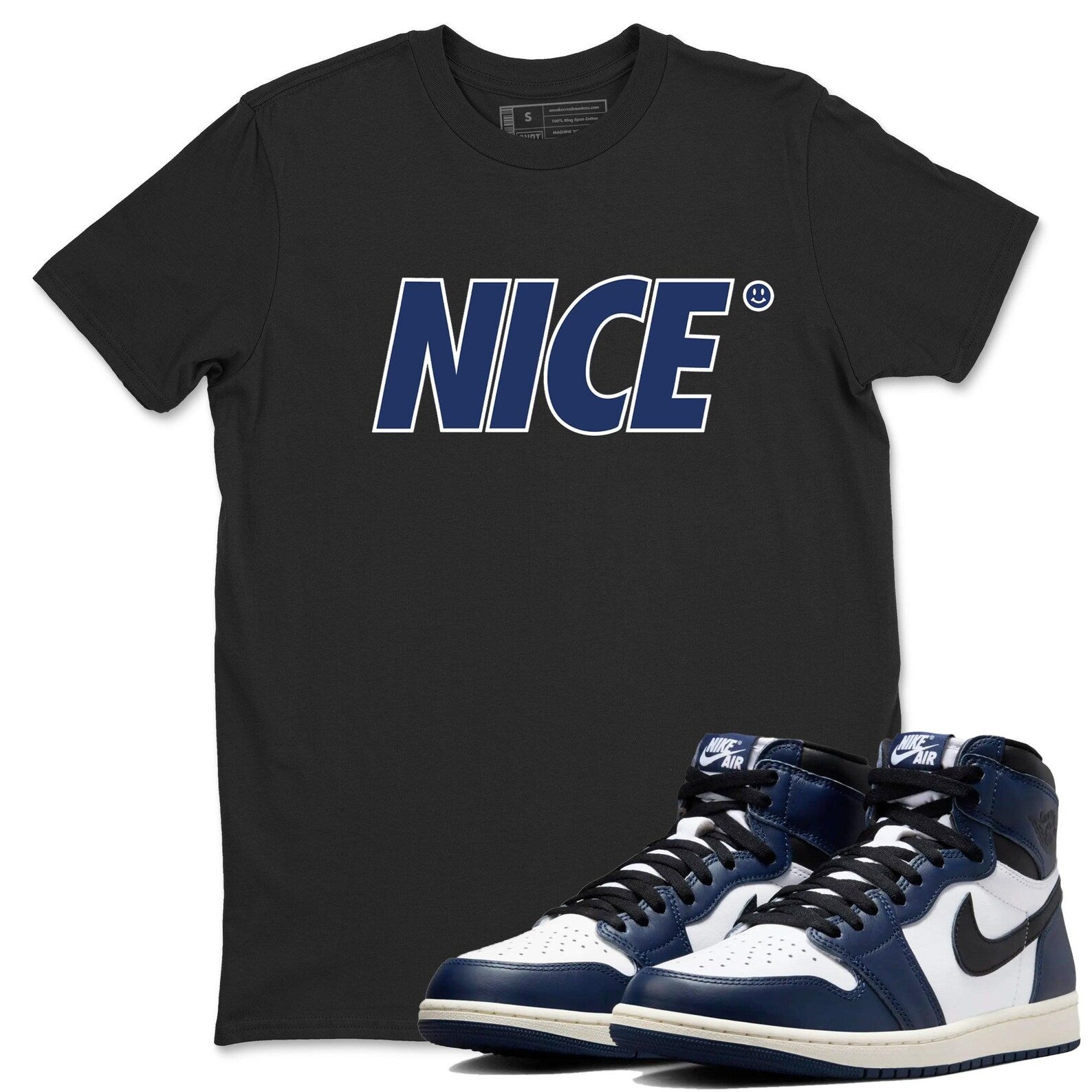 Nice Smile Sneaker T Shirt Unisex Cotton Sneaker Shirts To Match Jordans AJ1 High OG Midnight Navy T-Shirt, Sneaker Match Tee