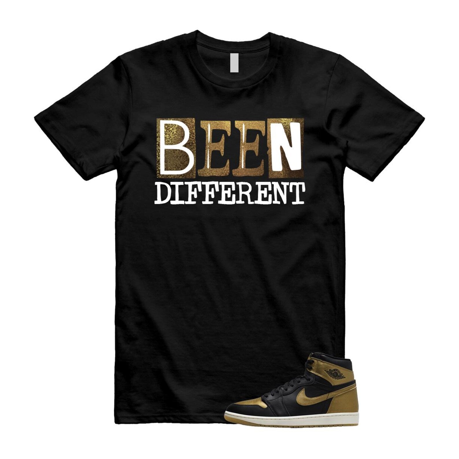 1 Black Metallic Gold Sail Retro High OG T Shirt Match BEEN T-Shirt, Sneaker Match Tee