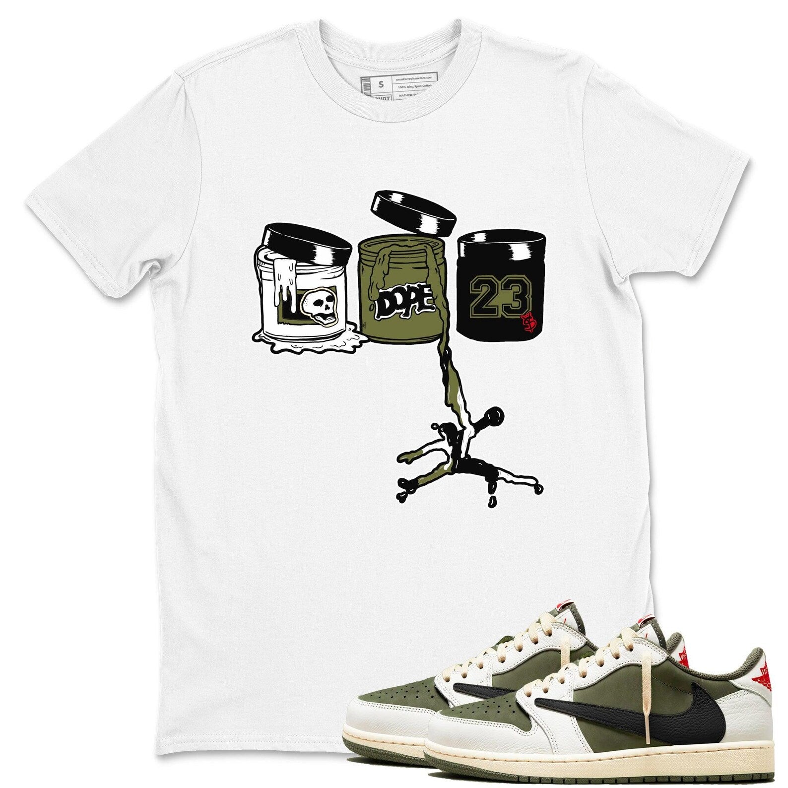 Sneaker Paint Unisex T Shirt To Match Jordans 1s Travis x Medium Olive T-Shirt, Sneaker Match Tee