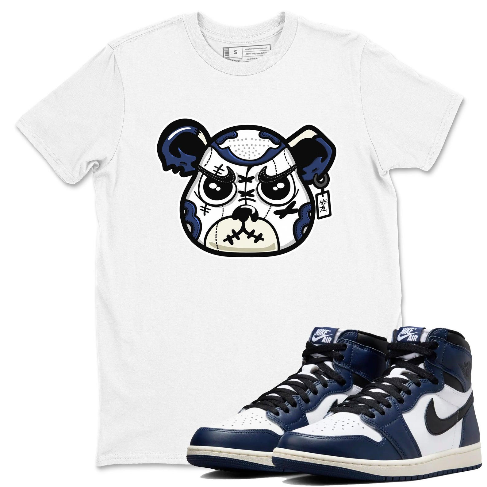 Sneaker Bear Face Unisex T Shirt To Match Jordans 1s High OG Midnight Navy T-Shirt, Sneaker Match Tee