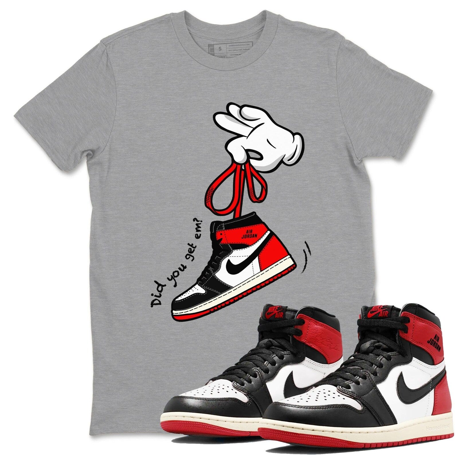 Cartoon Hand Sneaker T Shirts To Match Jordans 1s High OG Black Toe Reimagined T-Shirt, Sneaker Match Tee