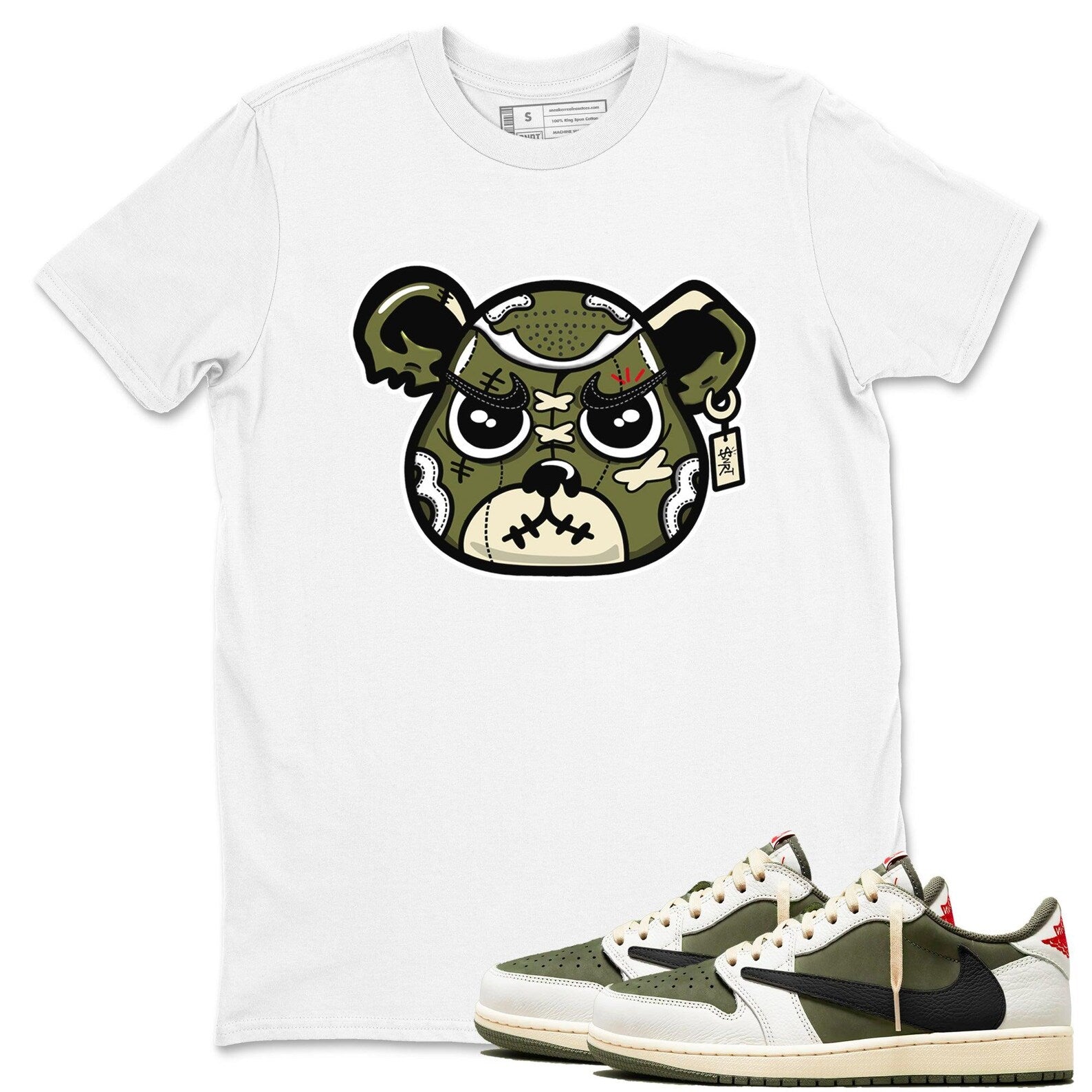 Sneaker Bear Face Unisex Shirts To Match Jordans 1s Travis x Medium Olive T-Shirt, Sneaker Match Tee