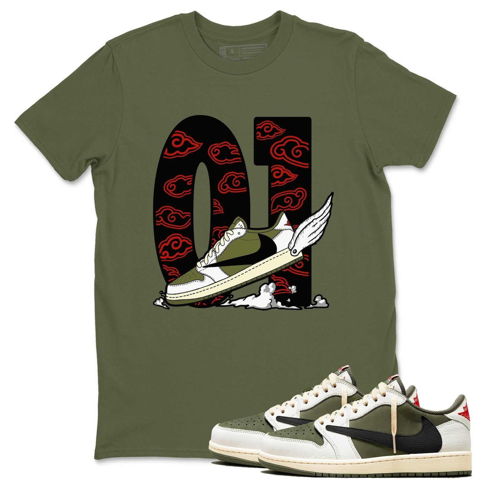 Fly To The Clouds Unisex Shirts To Match Jordans 1s Travis x Medium Olive T-Shirt, Sneaker Match Tee