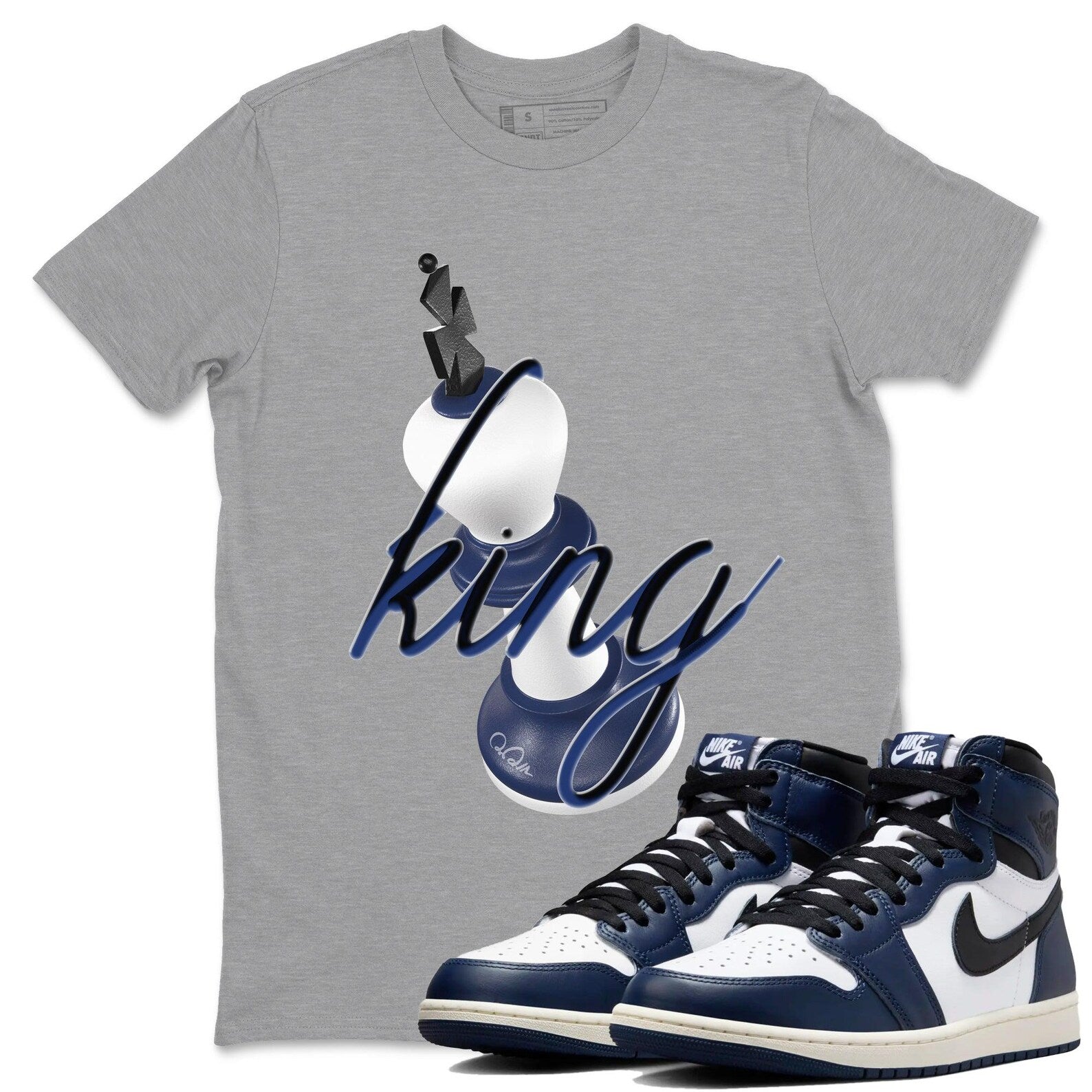 3D King Sneaker T Shirts To Match Jordans AJ1 High OG Midnight Navy T-Shirt, Sneaker Match Tee