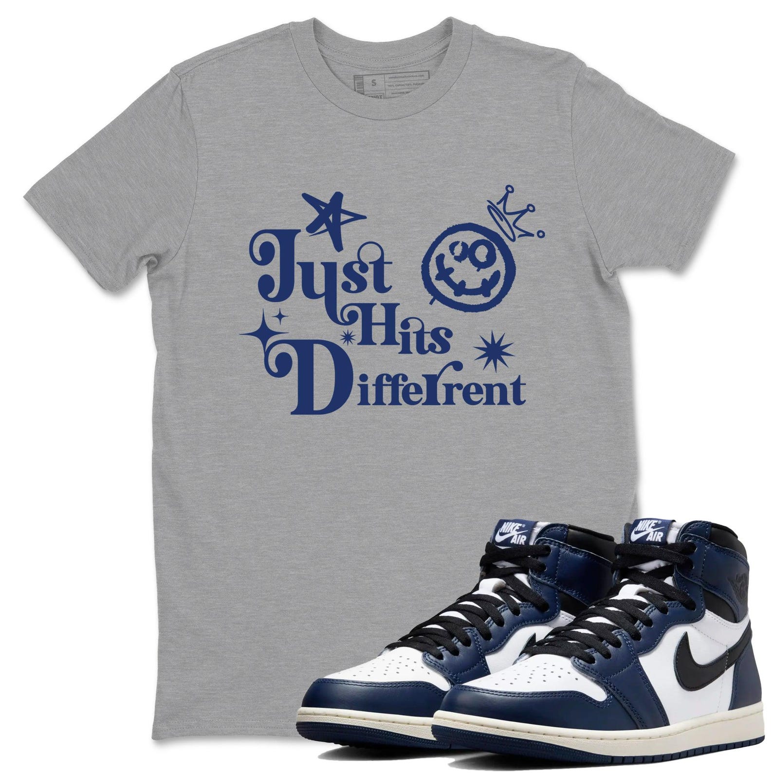 Just Hits Different Unisex T Shirt To Match Jordans 1s High OG Midnight Navy T-Shirt, Sneaker Match Tee