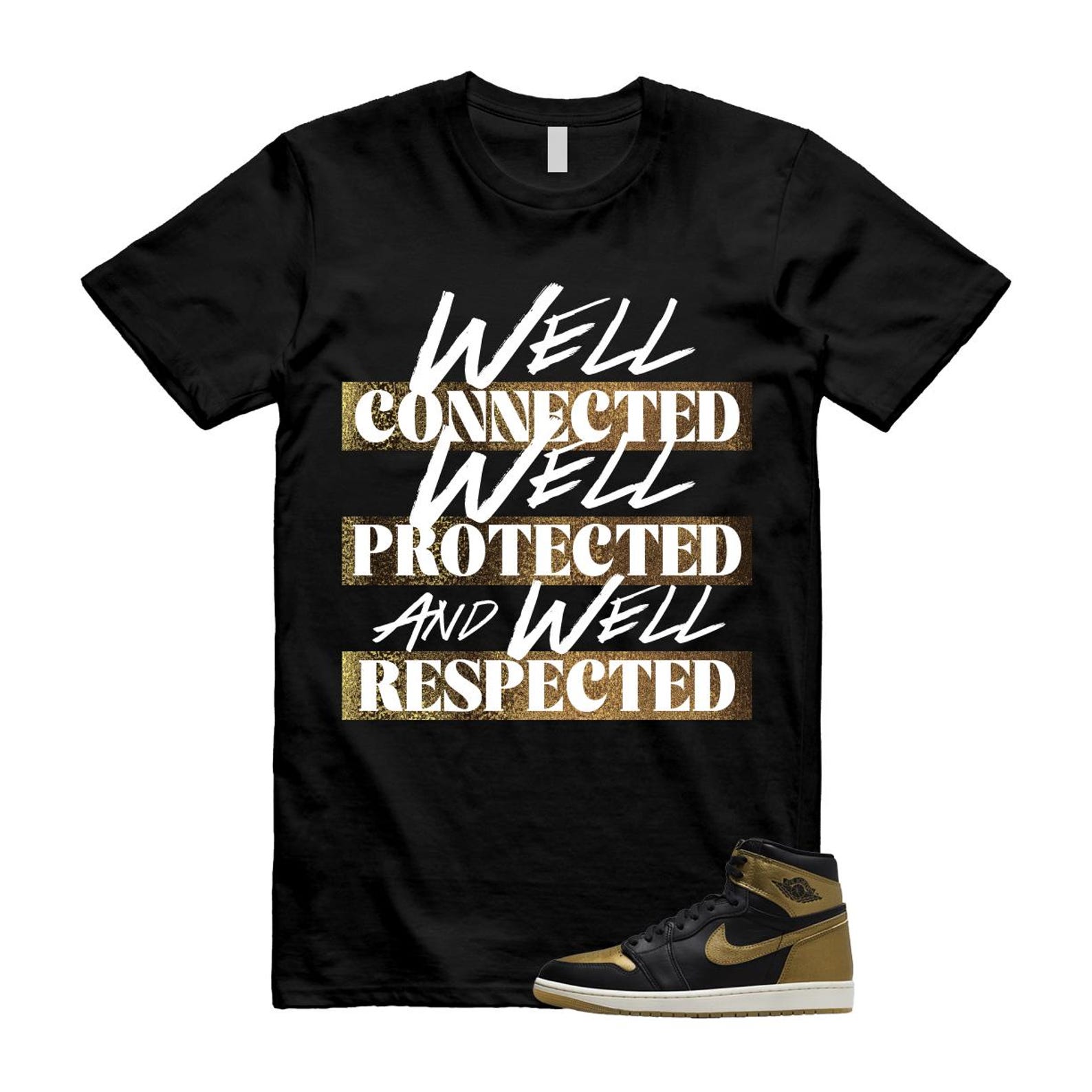1 Black Metallic Gold Sail Retro High OG T Shirt Match WELL T-Shirt, Sneaker Match Tee