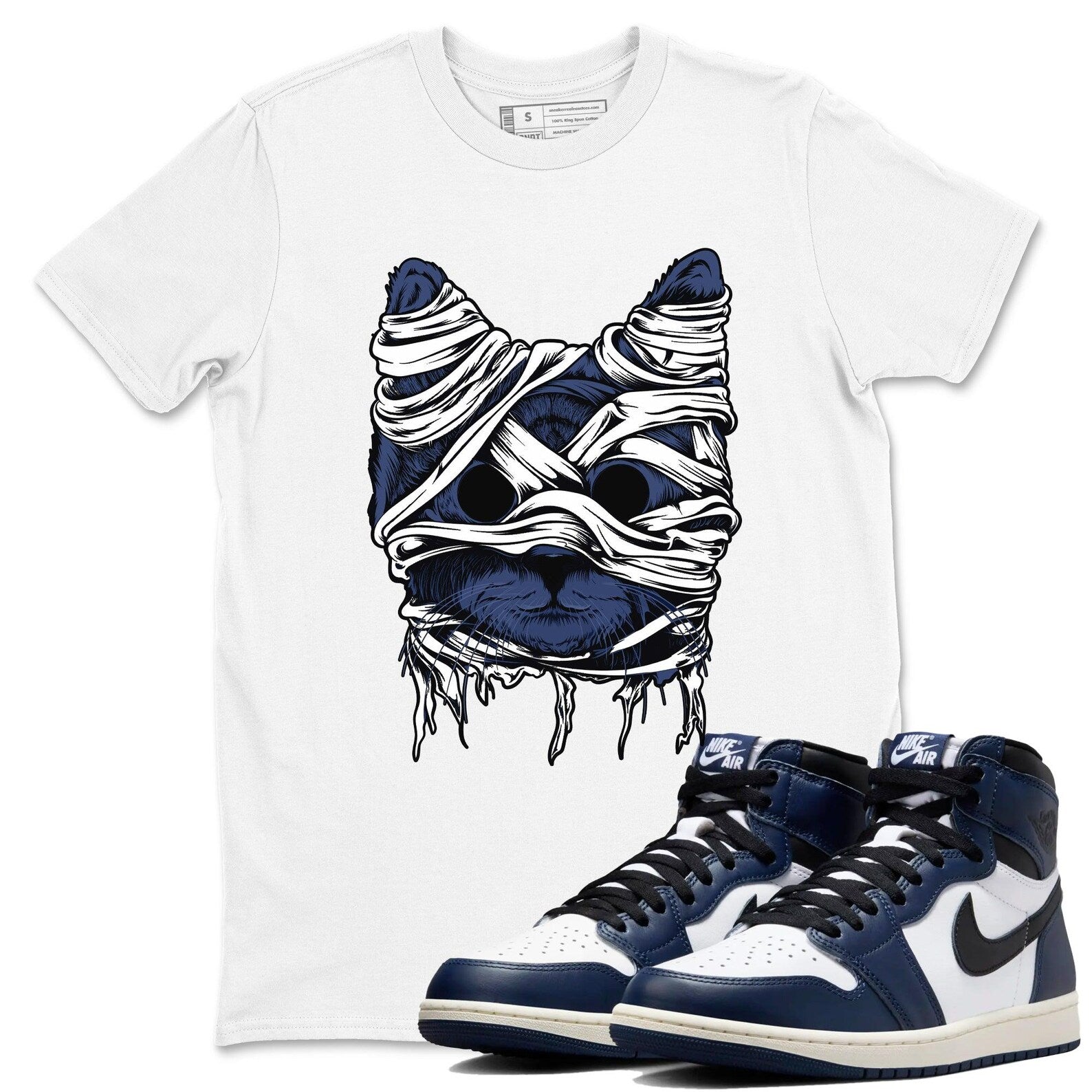 Cat Mummy Sneaker T Shirt Unisex Sneaker Shirts To Match Jordans AJ1 High OG Midnight Navy T-Shirt, Sneaker Match Tee
