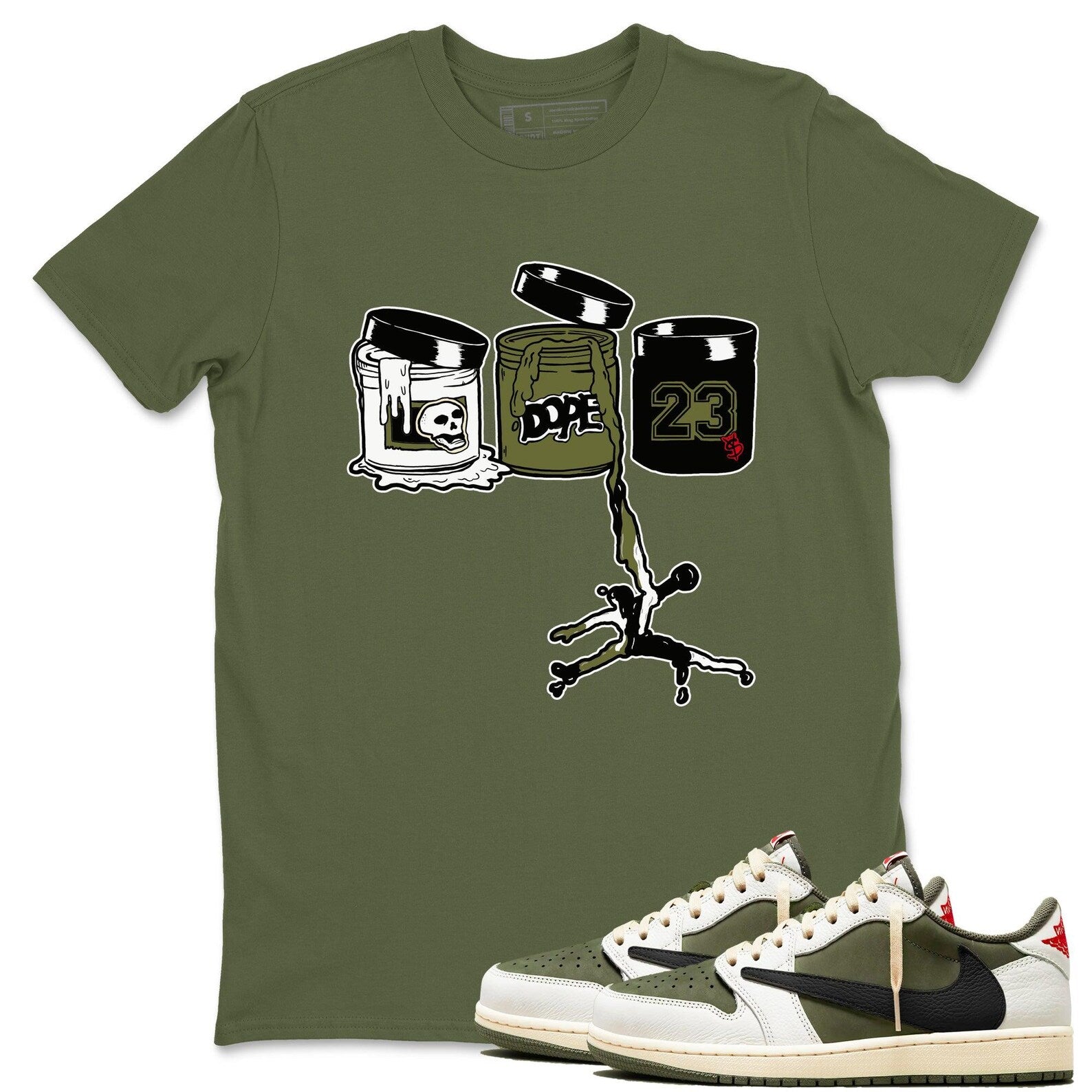 Sneaker Paint Unisex T Shirt To Match Jordans 1s Travis x Medium Olive T-Shirt, Sneaker Match Tee