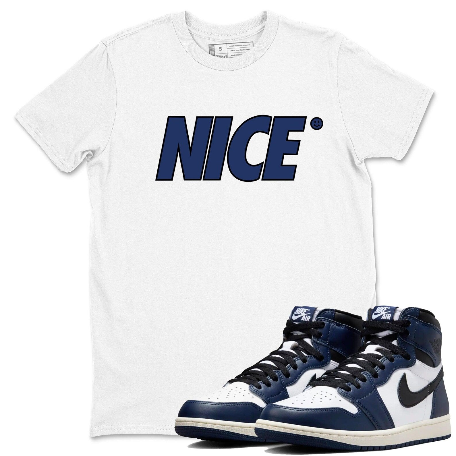 Nice Smile Sneaker T Shirt Unisex Cotton Sneaker Shirts To Match Jordans AJ1 High OG Midnight Navy T-Shirt, Sneaker Match Tee