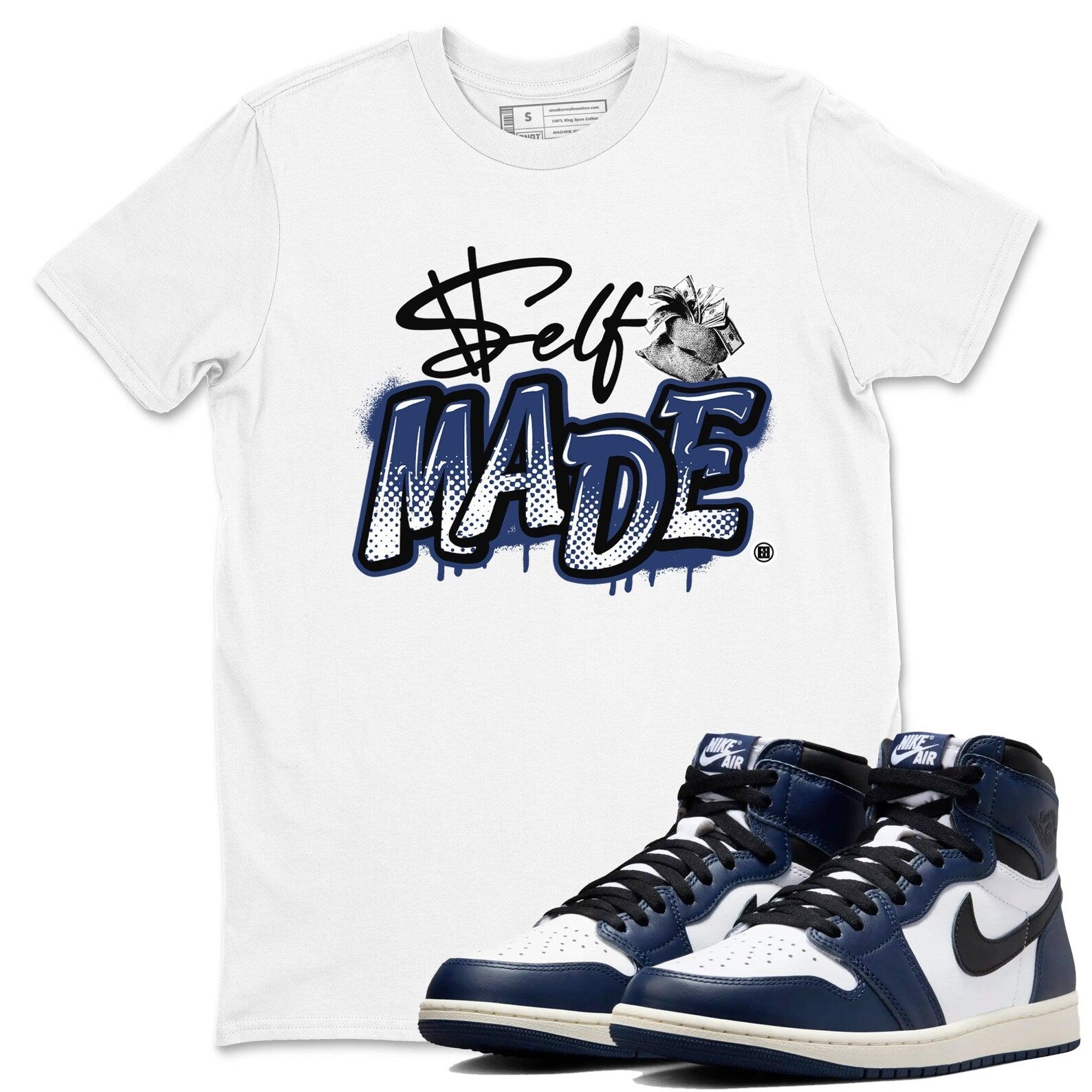 Self Made Unisex T Shirt To Match Jordans 1s High OG Midnight Navy T-Shirt, Sneaker Match Tee