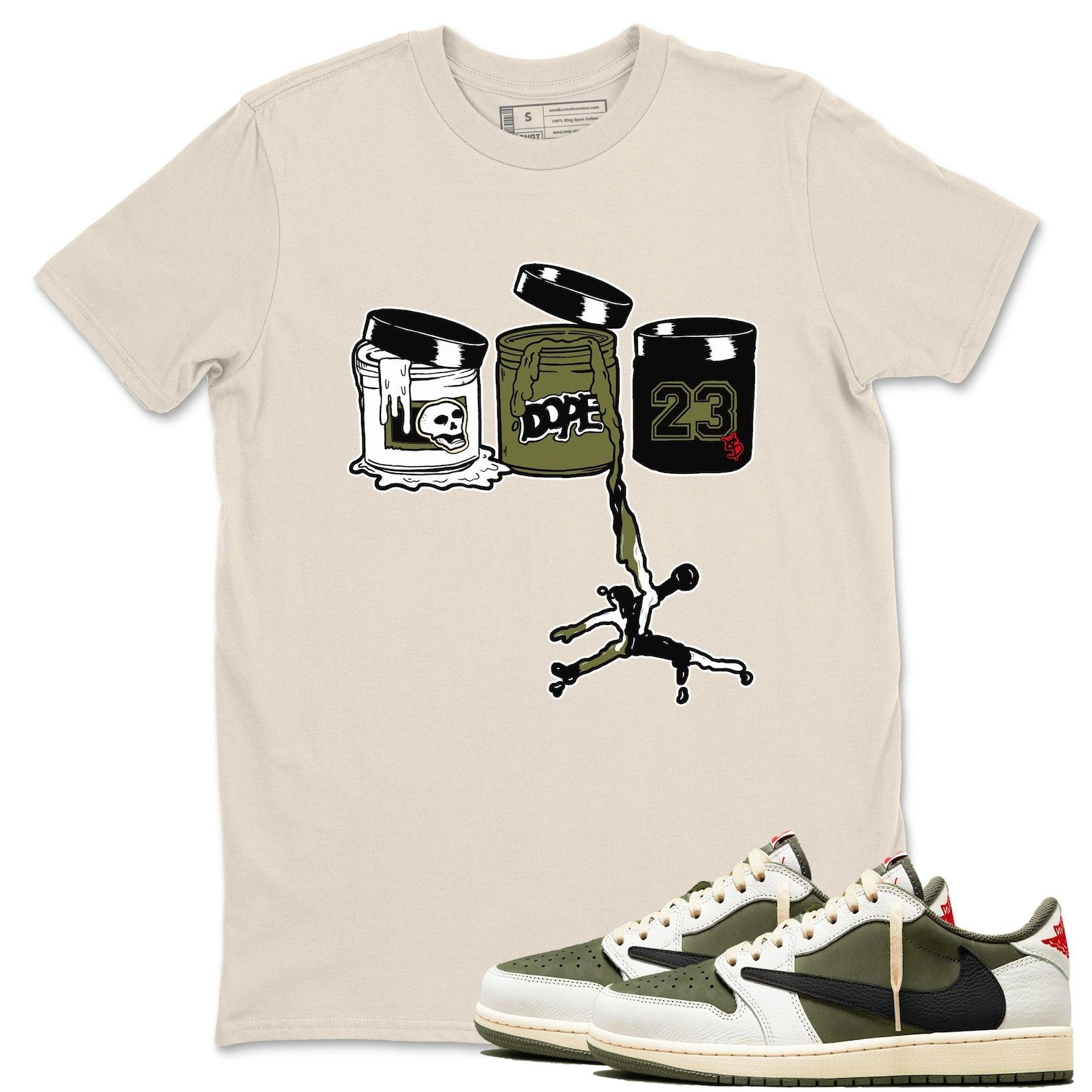 Sneaker Paint Unisex T Shirt To Match Jordans 1s Travis x Medium Olive T-Shirt, Sneaker Match Tee