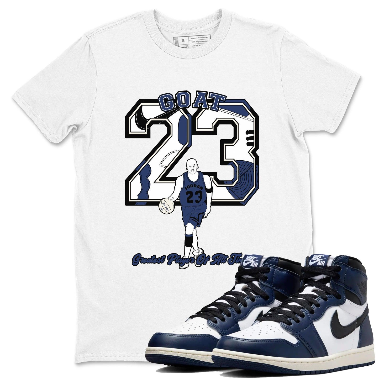Goat Player Unisex T Shirt To Match Jordans 1s High OG Midnight Navy T-Shirt, Sneaker Match Tee