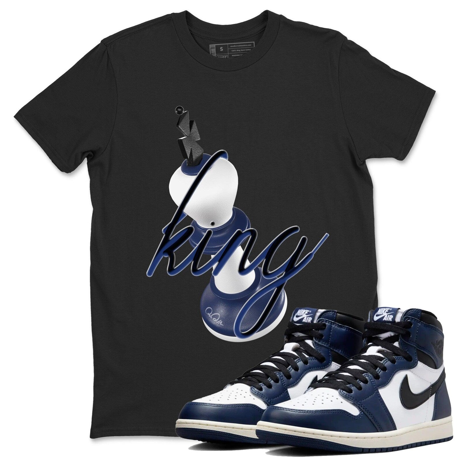 3D King Sneaker T Shirts To Match Jordans AJ1 High OG Midnight Navy T-Shirt, Sneaker Match Tee