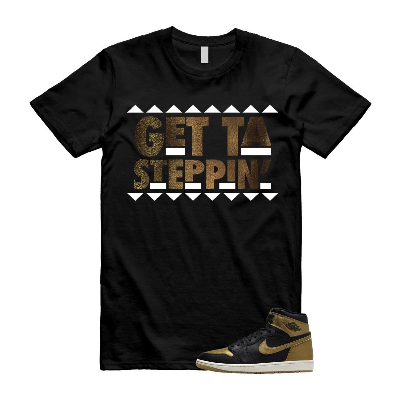 1 Black Metallic Gold Sail Retro High OG T Shirt Match GET T-Shirt, Sneaker Match Tee