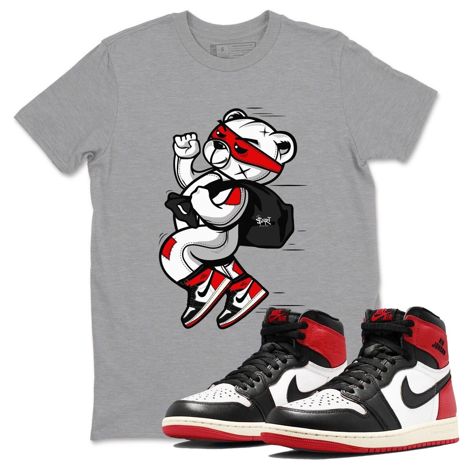 Thief Bear Sneaker T Shirts To Match Jordans 1s High OG Black Toe Reimagined T-Shirt, Sneaker Match Tee