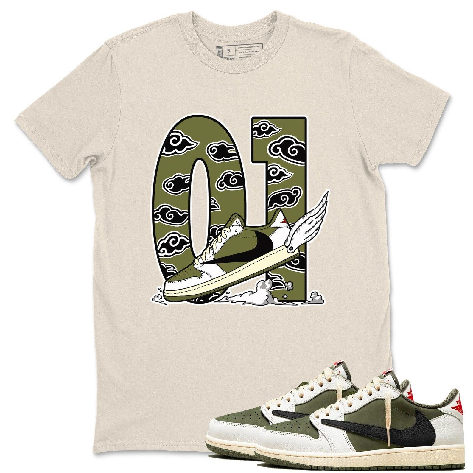 Fly To The Clouds Unisex Shirts To Match Jordans 1s Travis x Medium Olive T-Shirt, Sneaker Match Tee