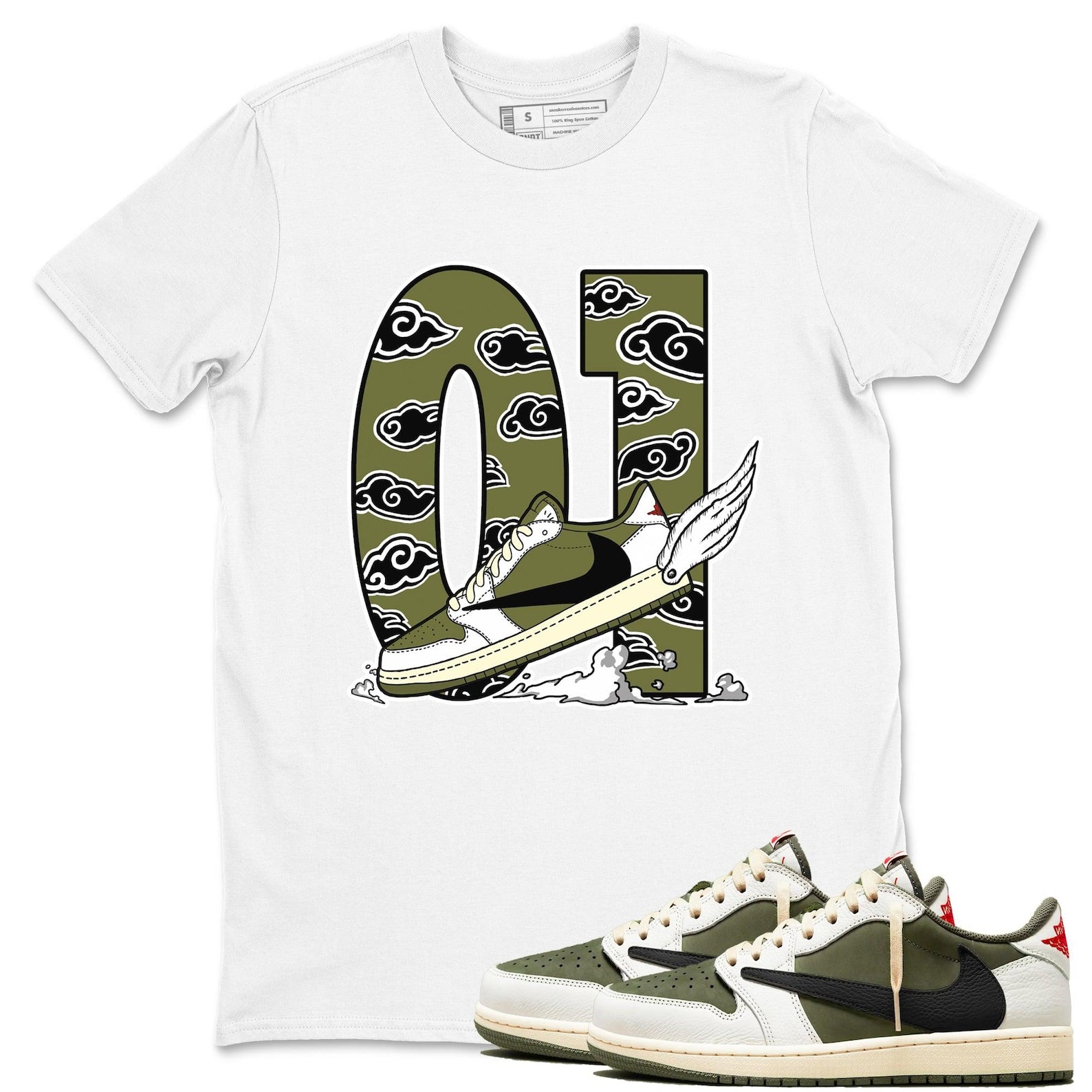 Fly To The Clouds Unisex Shirts To Match Jordans 1s Travis x Medium Olive T-Shirt, Sneaker Match Tee