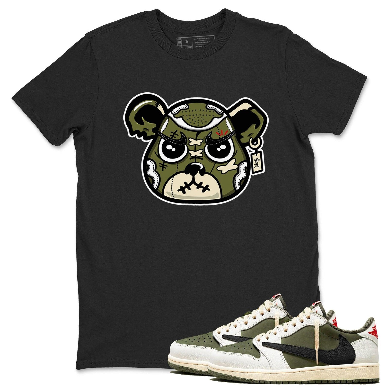 Sneaker Bear Face Unisex Shirts To Match Jordans 1s Travis x Medium Olive T-Shirt, Sneaker Match Tee