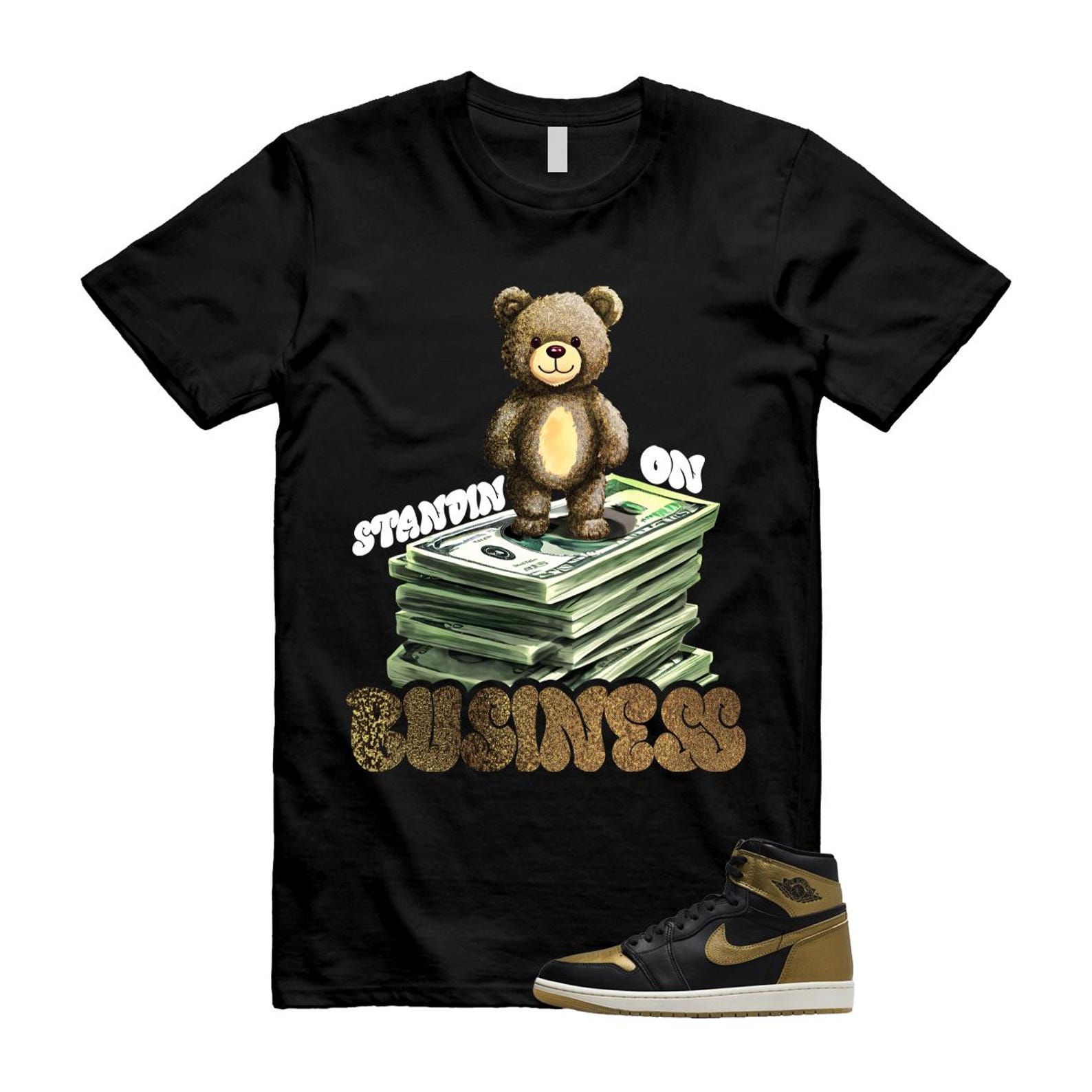 1 Black Metallic Gold Sail Retro High OG T Shirt Match SB2 T-Shirt, Sneaker Match Tee
