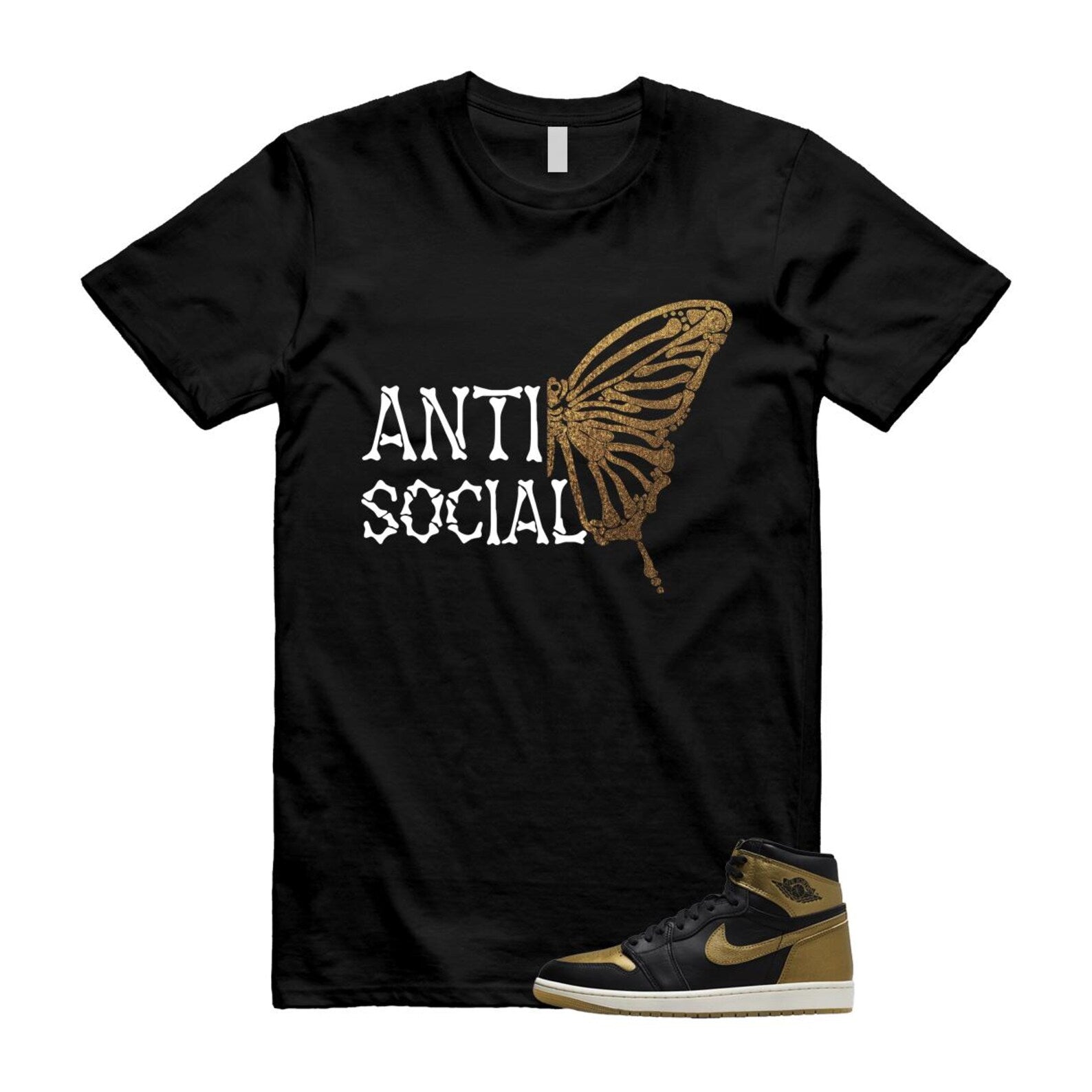 1 Black Metallic Gold Sail Retro High OG T Shirt Match ASB T-Shirt, Sneaker Match Tee