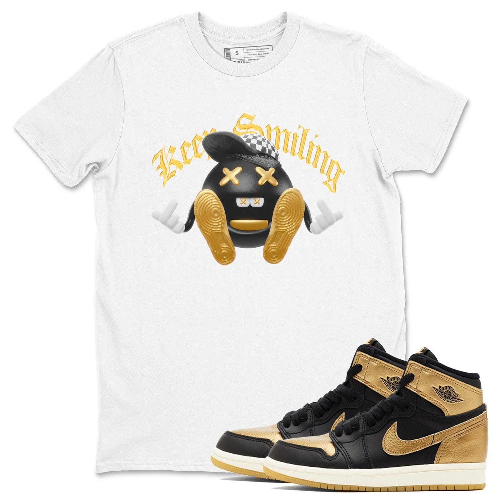 Keep Smiling Unisex T Shirts To Match Jordans 1 Retro Black Metallic Gold T-Shirt, Sneaker Match Tee