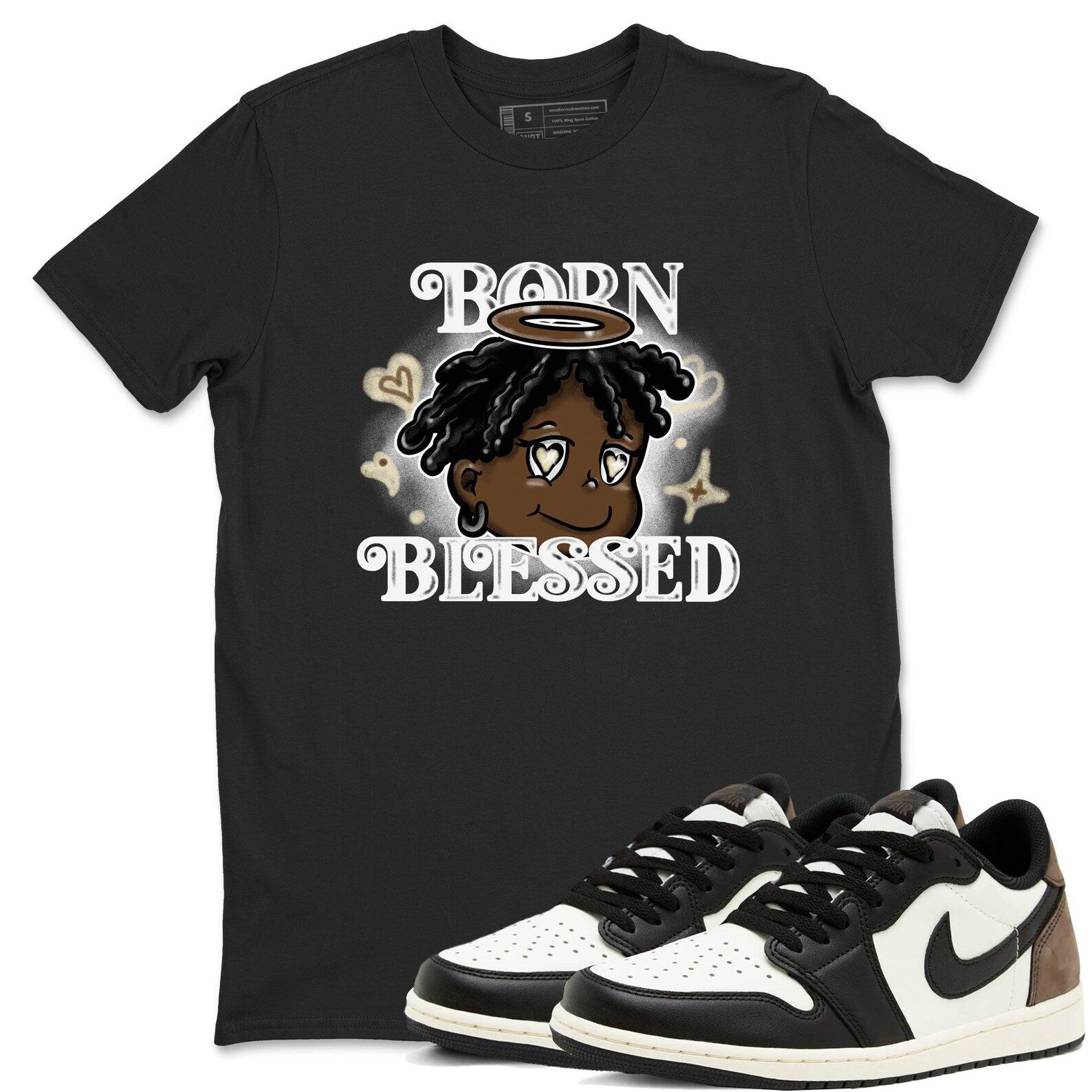 Born Blessed Sneaker T ShirtUnisex Cotton Sneaker Shirts To Match Jordans AJ1 Low Mocha T-Shirt, Sneaker Match Tee
