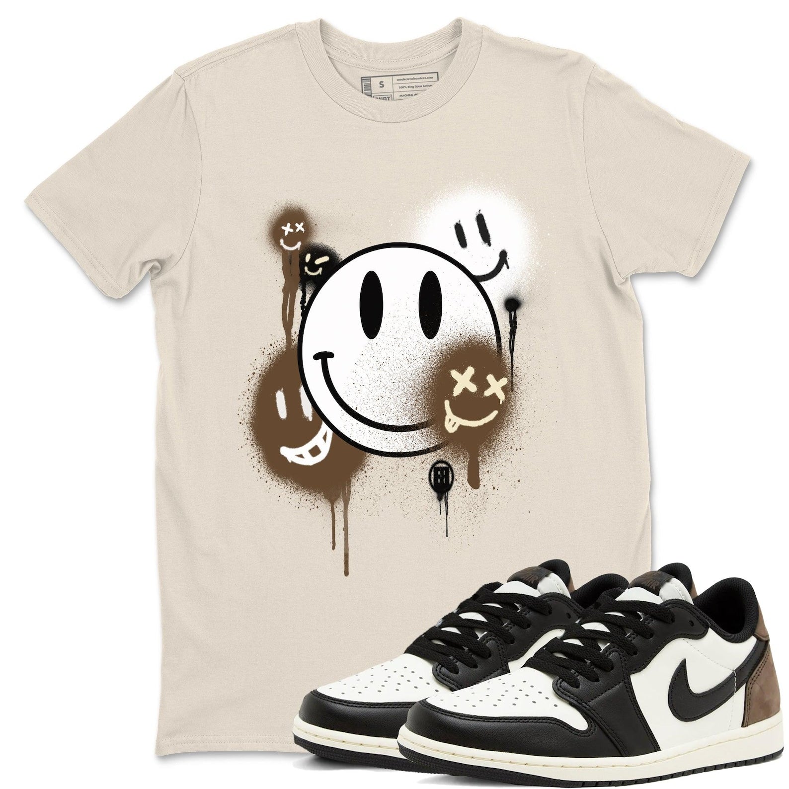 Smile Painting Sneaker T Shirt Unisex Cotton Sneaker Shirts To Match Jordans AJ1 Low Mocha T-Shirt, Sneaker Match Tee