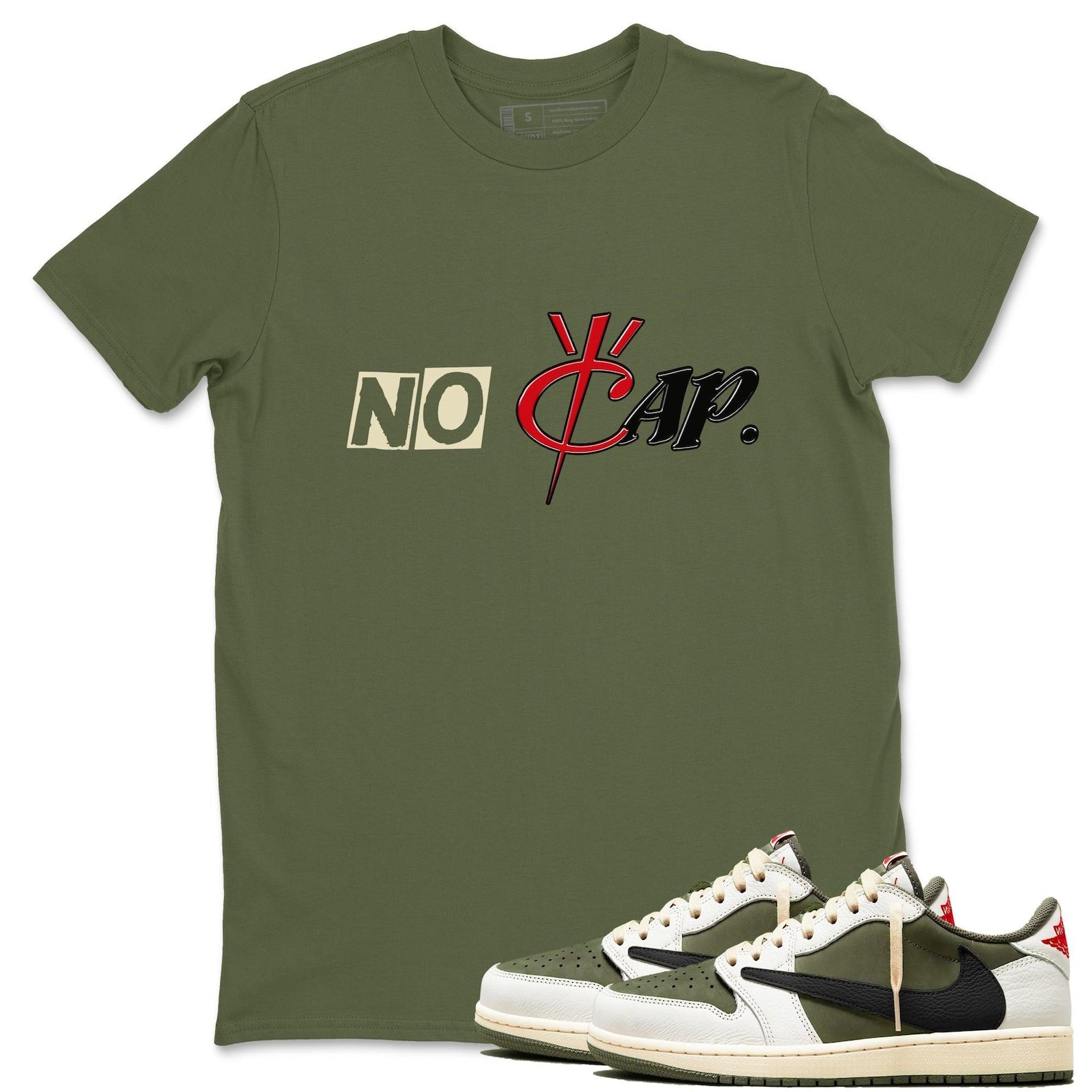 No Cap Unisex Shirts To Match Jordans 1s Travis x Medium Olive T-Shirt, Sneaker Match Tee