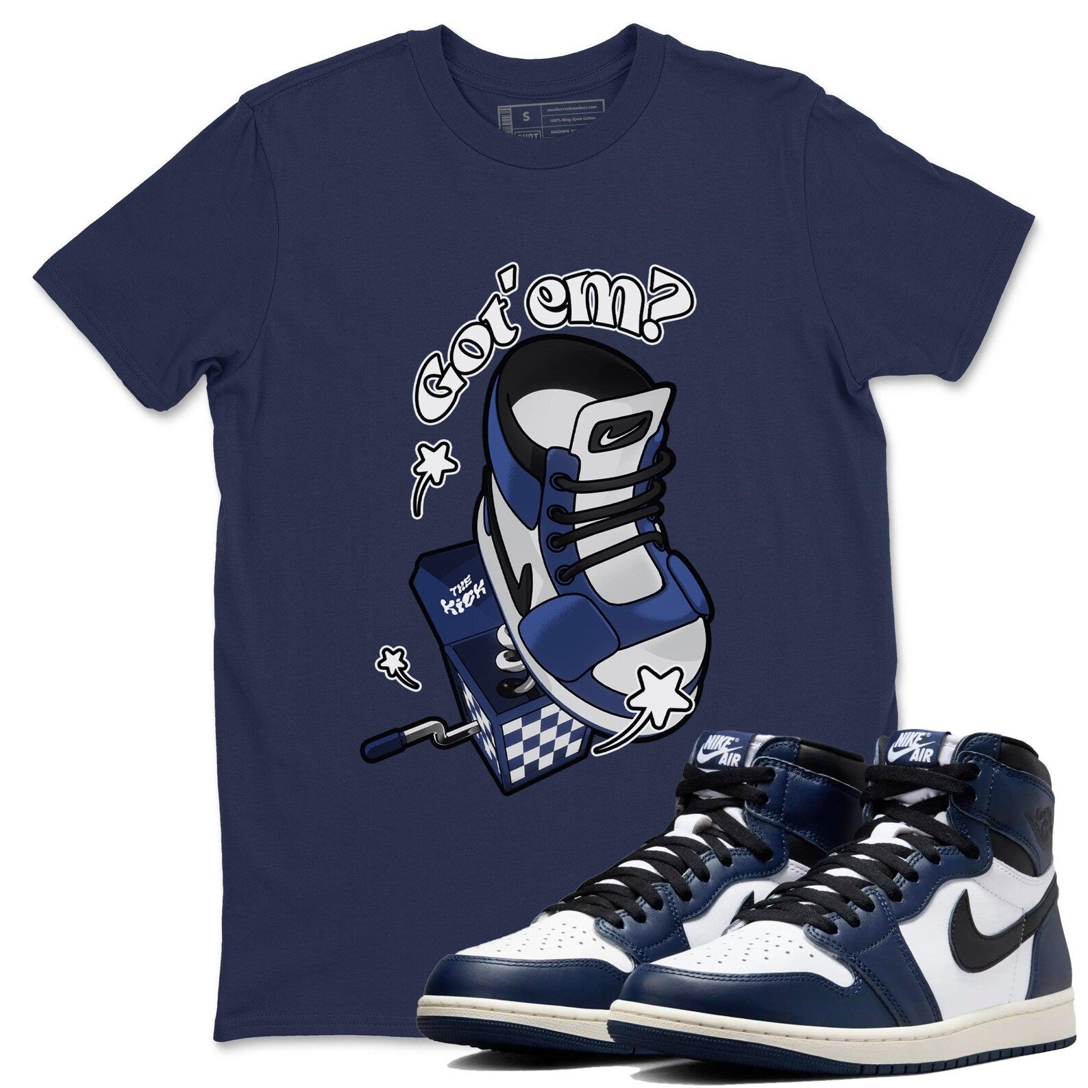 Shoe In The Box Sneaker T Shirts To Match Jordans AJ1 High OG Midnight Navy T-Shirt, Sneaker Match Tee